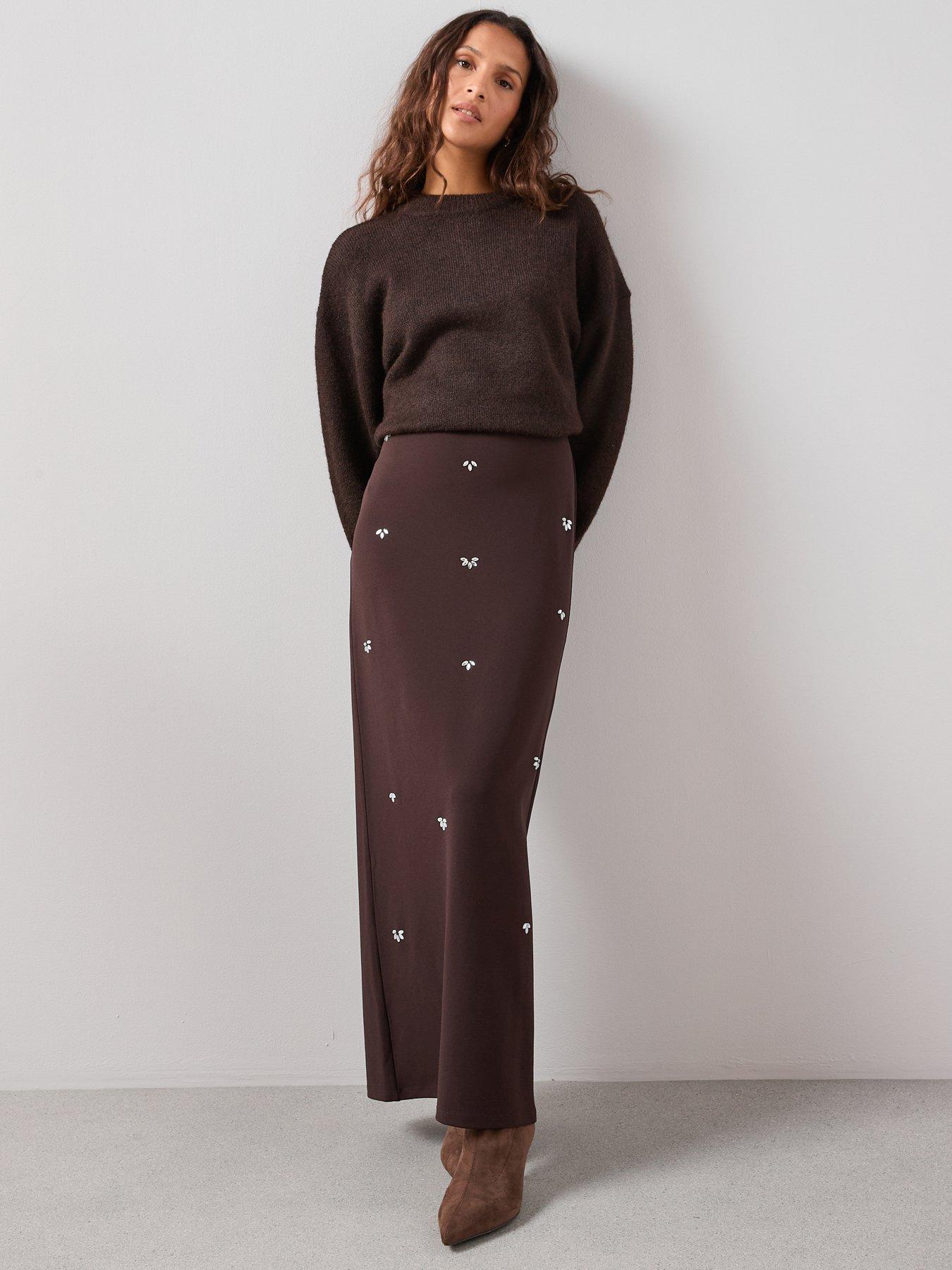  image of the-very-collection-embellished-maxi-skirt-co-ord-brown