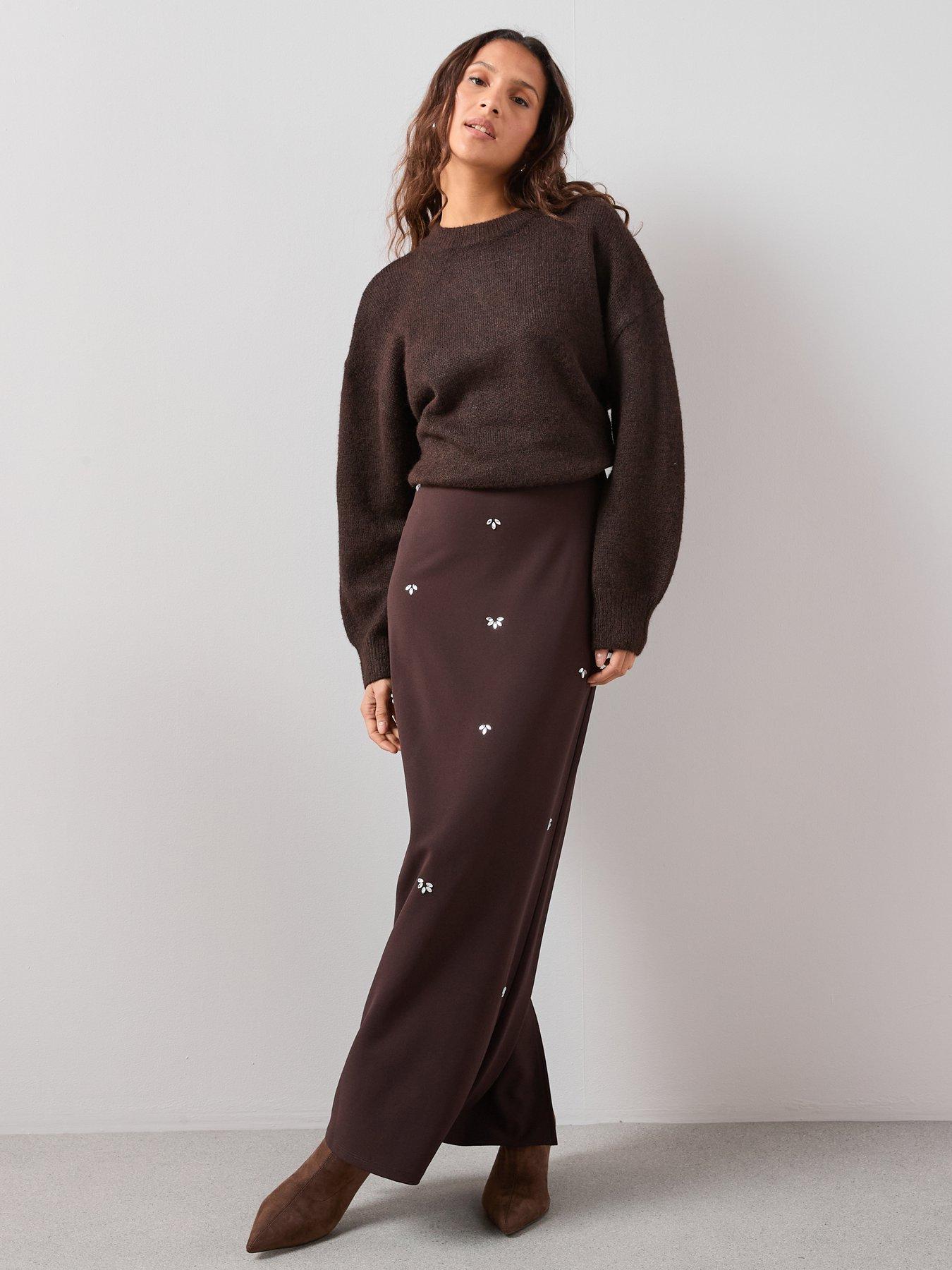  image of the-very-collection-embellished-maxi-skirt-co-ord-brown
