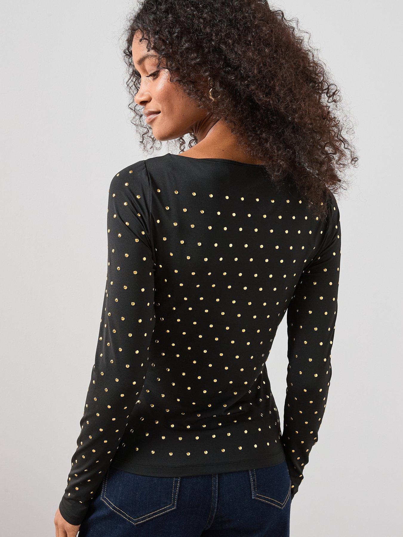 Image 2 of 6 of The Very Collection Stud Embellished Slash Neck Top - Black