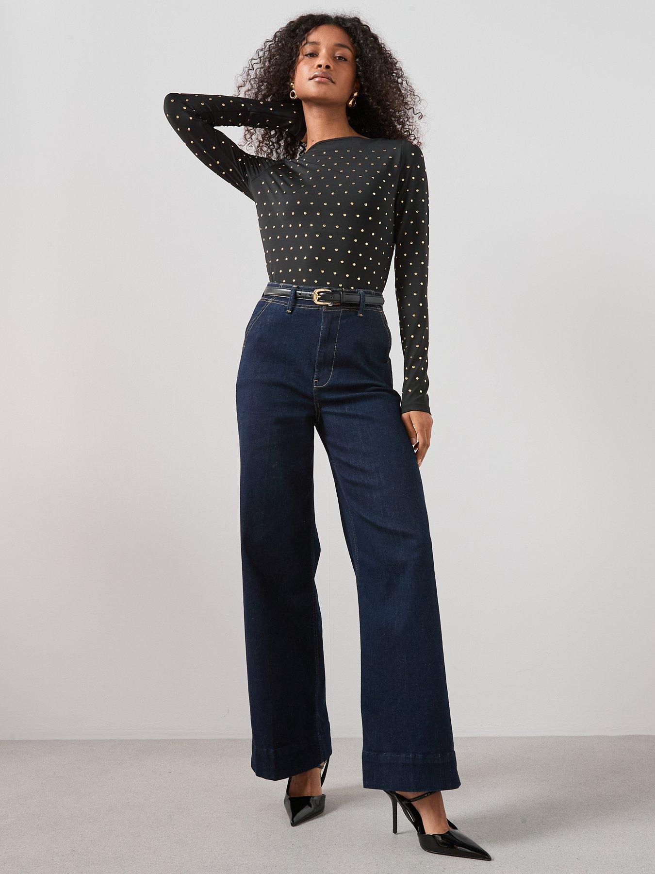 Image 3 of 6 of The Very Collection Stud Embellished Slash Neck Top - Black