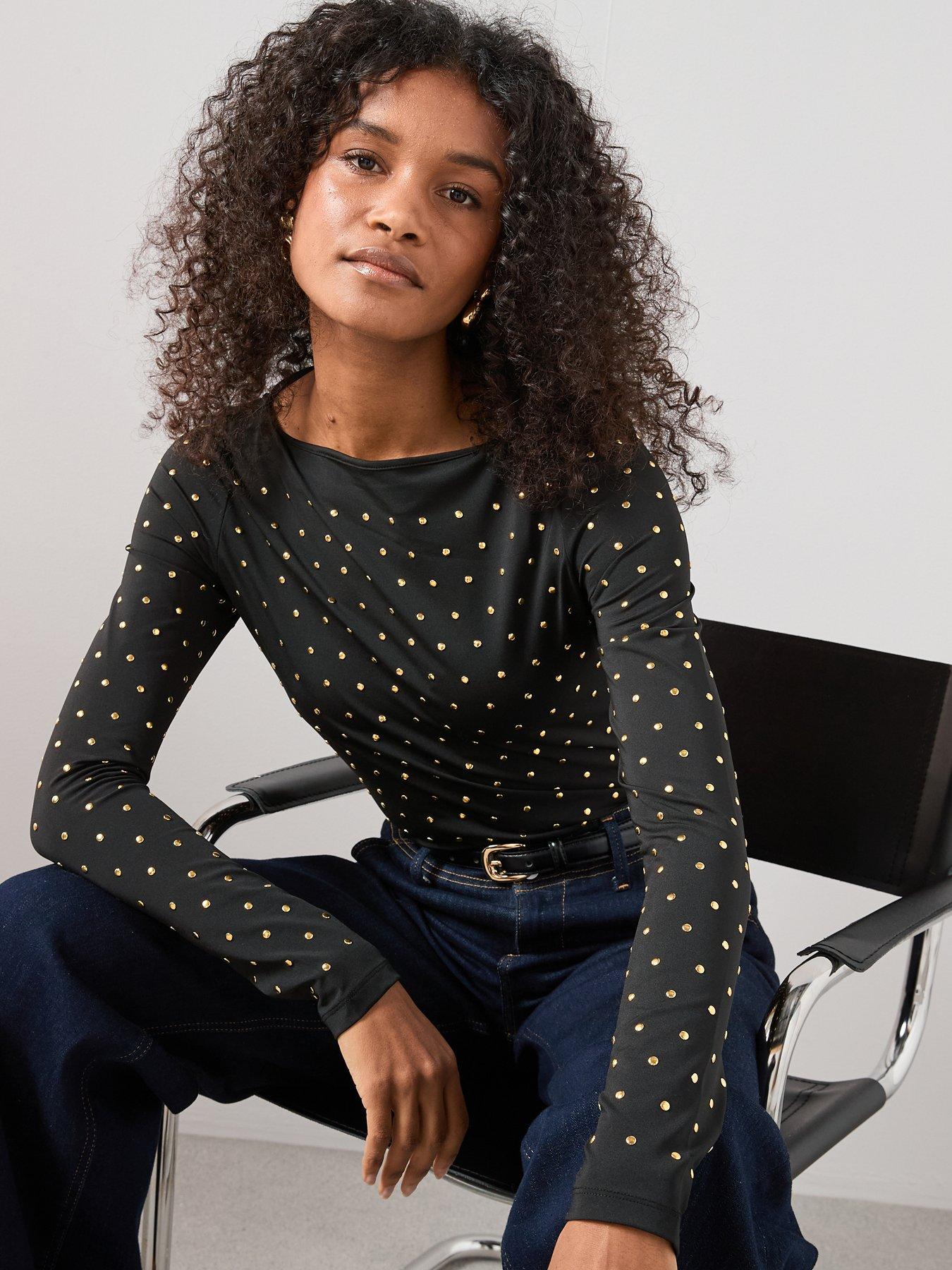 Image 4 of 6 of The Very Collection Stud Embellished Slash Neck Top - Black