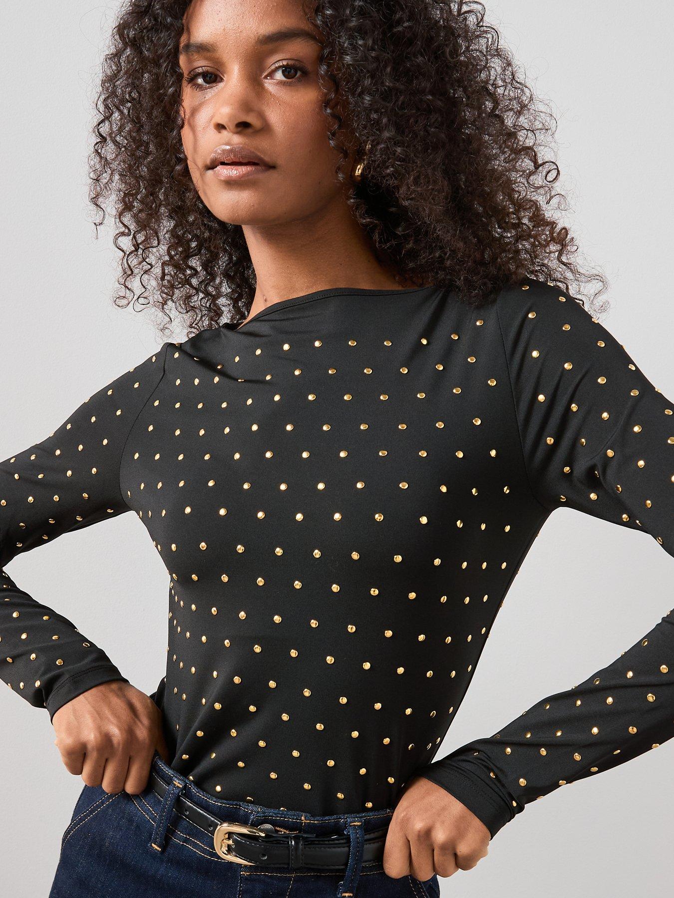 Image 5 of 6 of The Very Collection Stud Embellished Slash Neck Top - Black