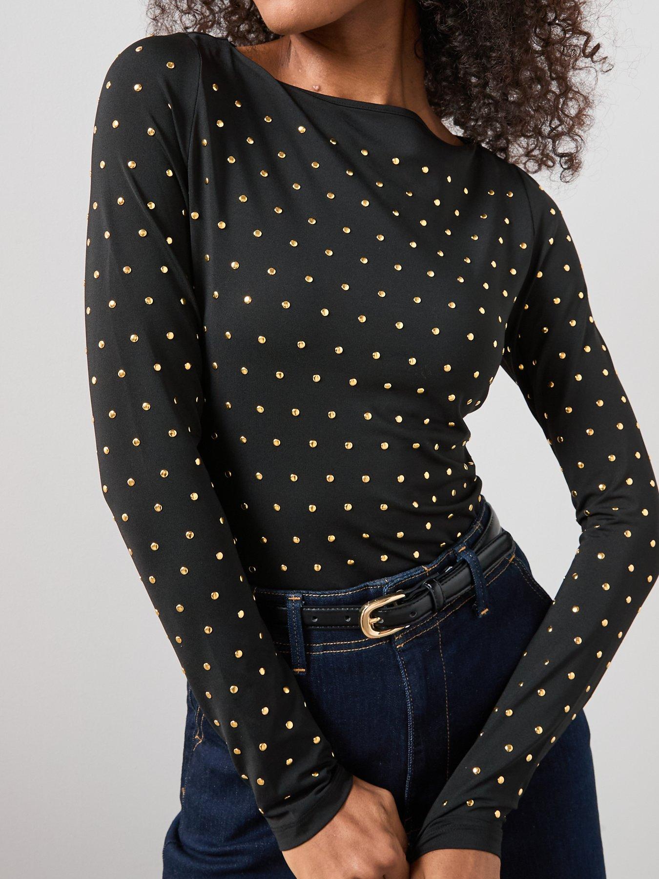 Image 6 of 6 of The Very Collection Stud Embellished Slash Neck Top - Black