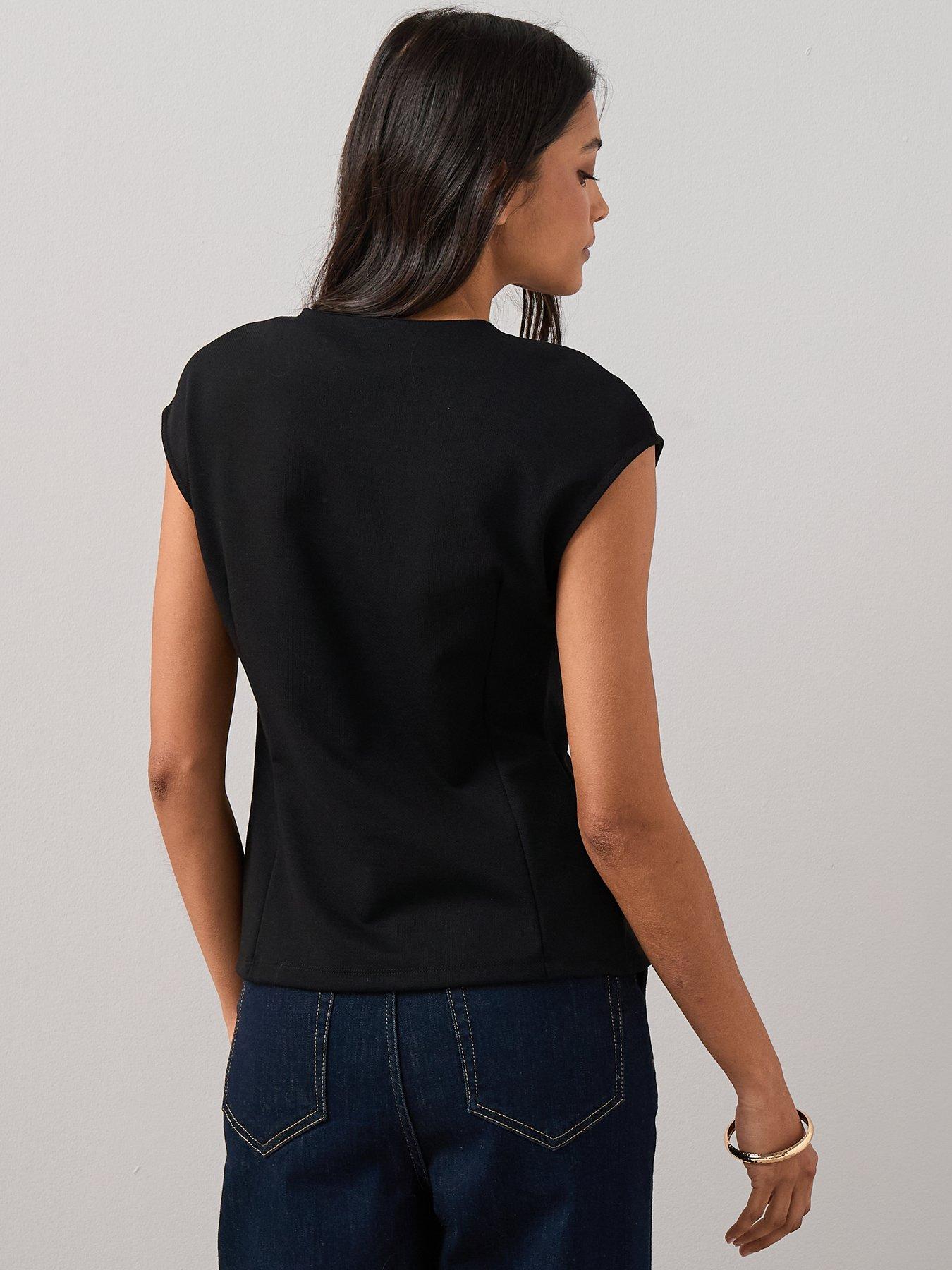  image of the-very-collection-button-through-short-sleeve-top-black