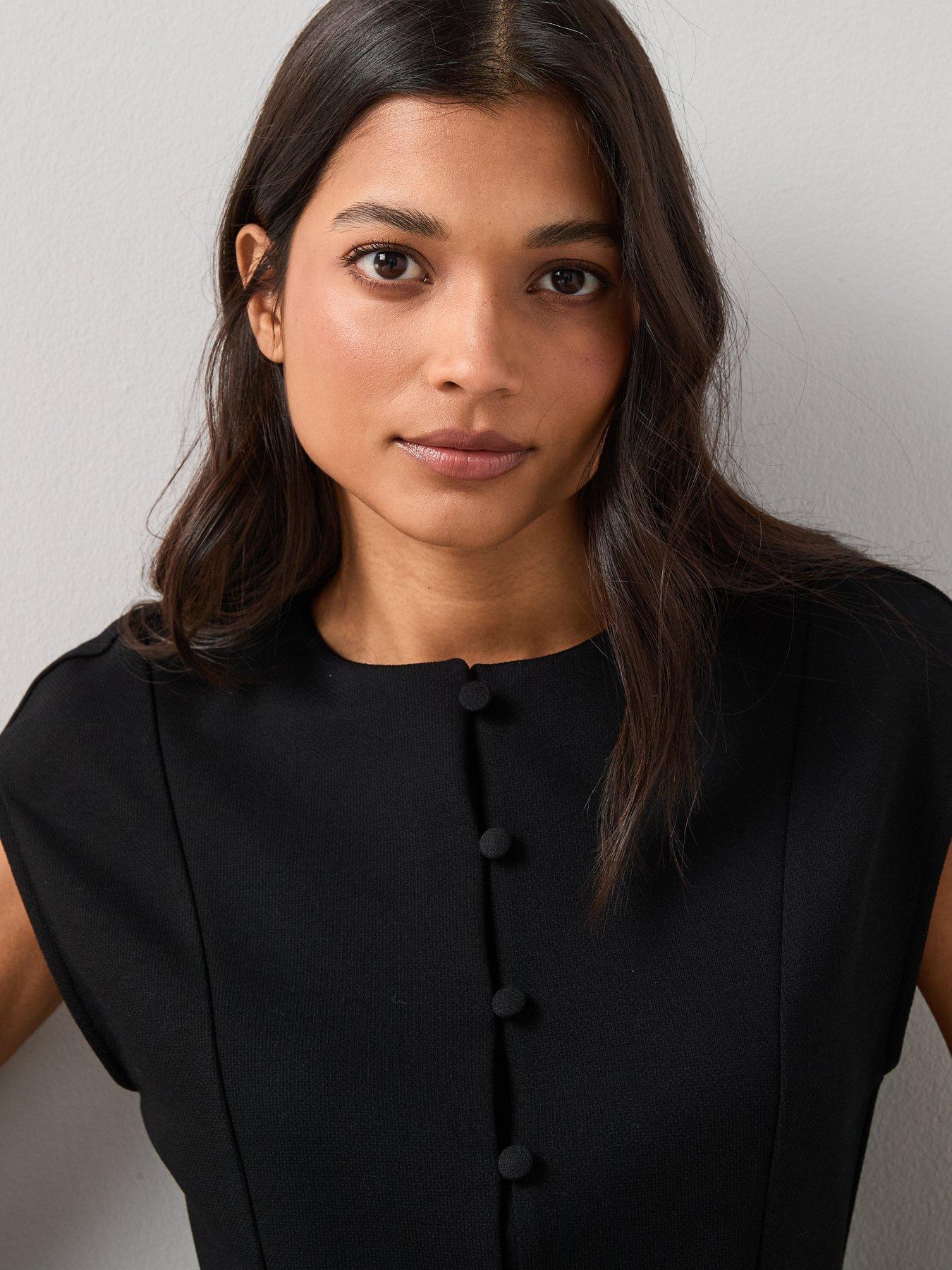  image of the-very-collection-button-through-short-sleeve-top-black