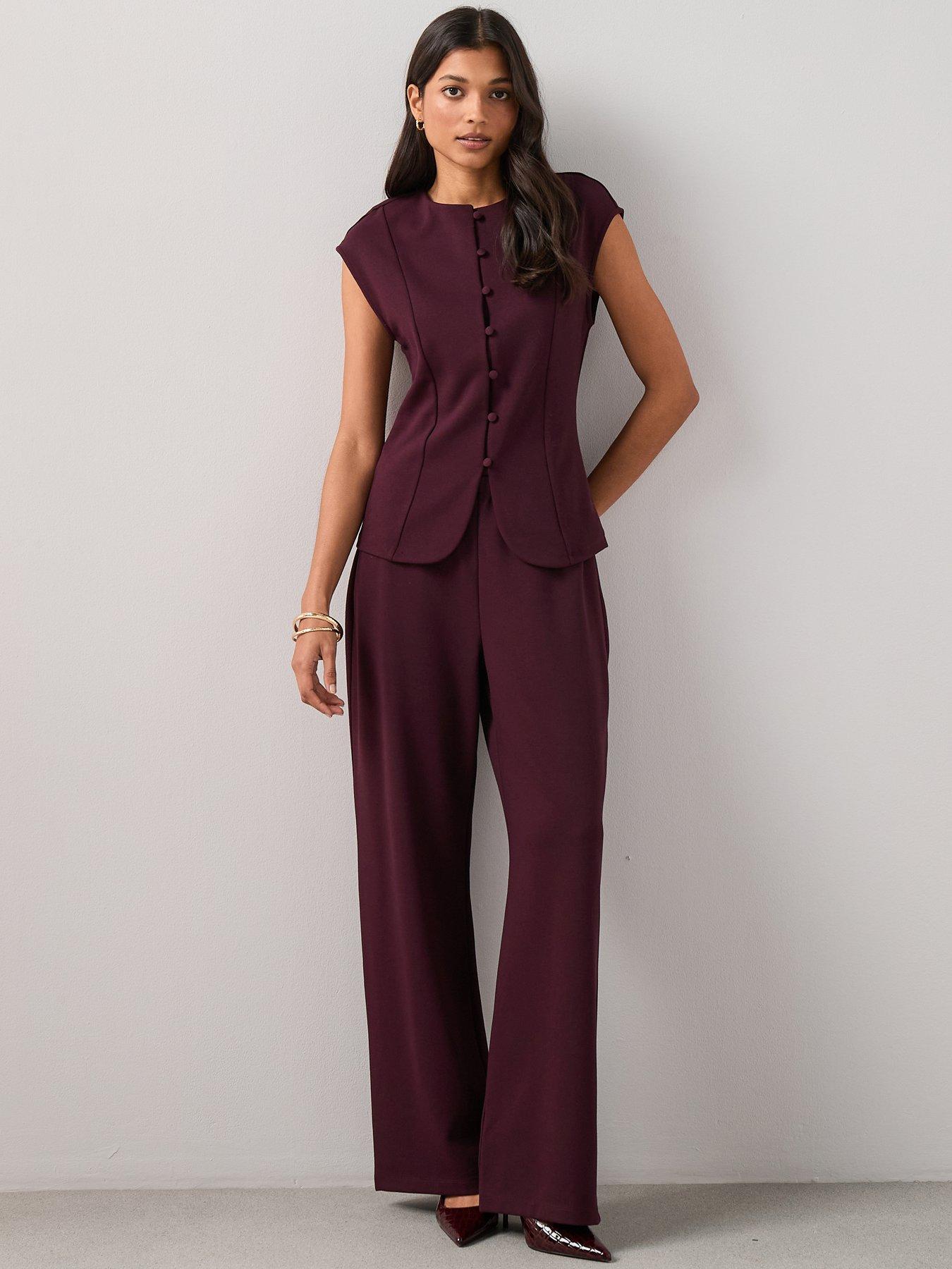 Image 1 of 7 of The Very Collection Button Through Short Sleeve Top Co-Ord - Red