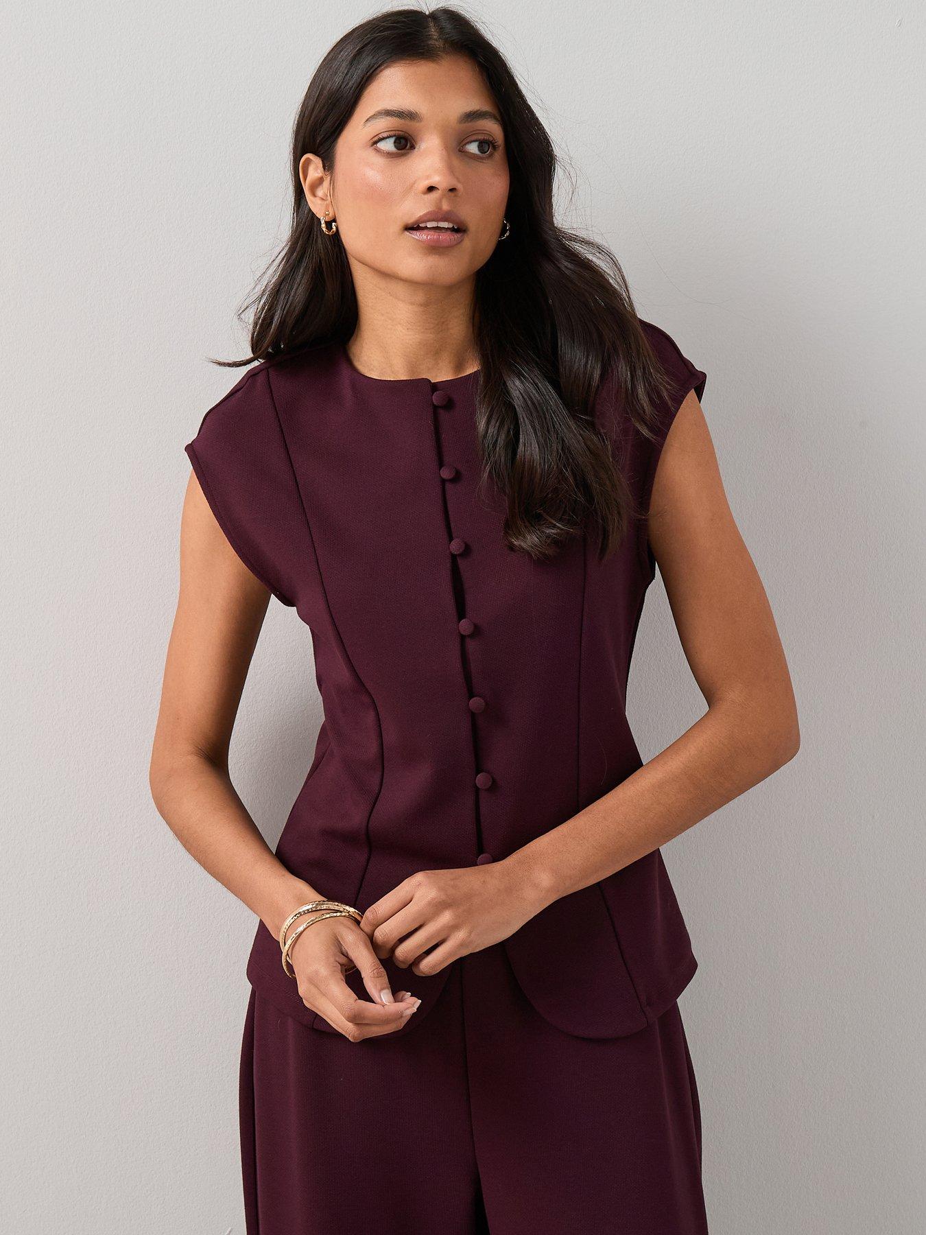 Image 3 of 7 of The Very Collection Button Through Short Sleeve Top Co-Ord - Red