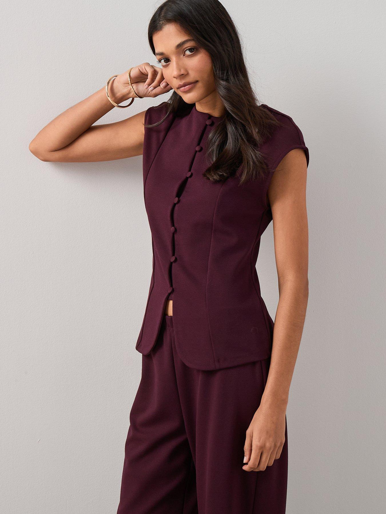 Image 5 of 7 of The Very Collection Button Through Short Sleeve Top Co-Ord - Red