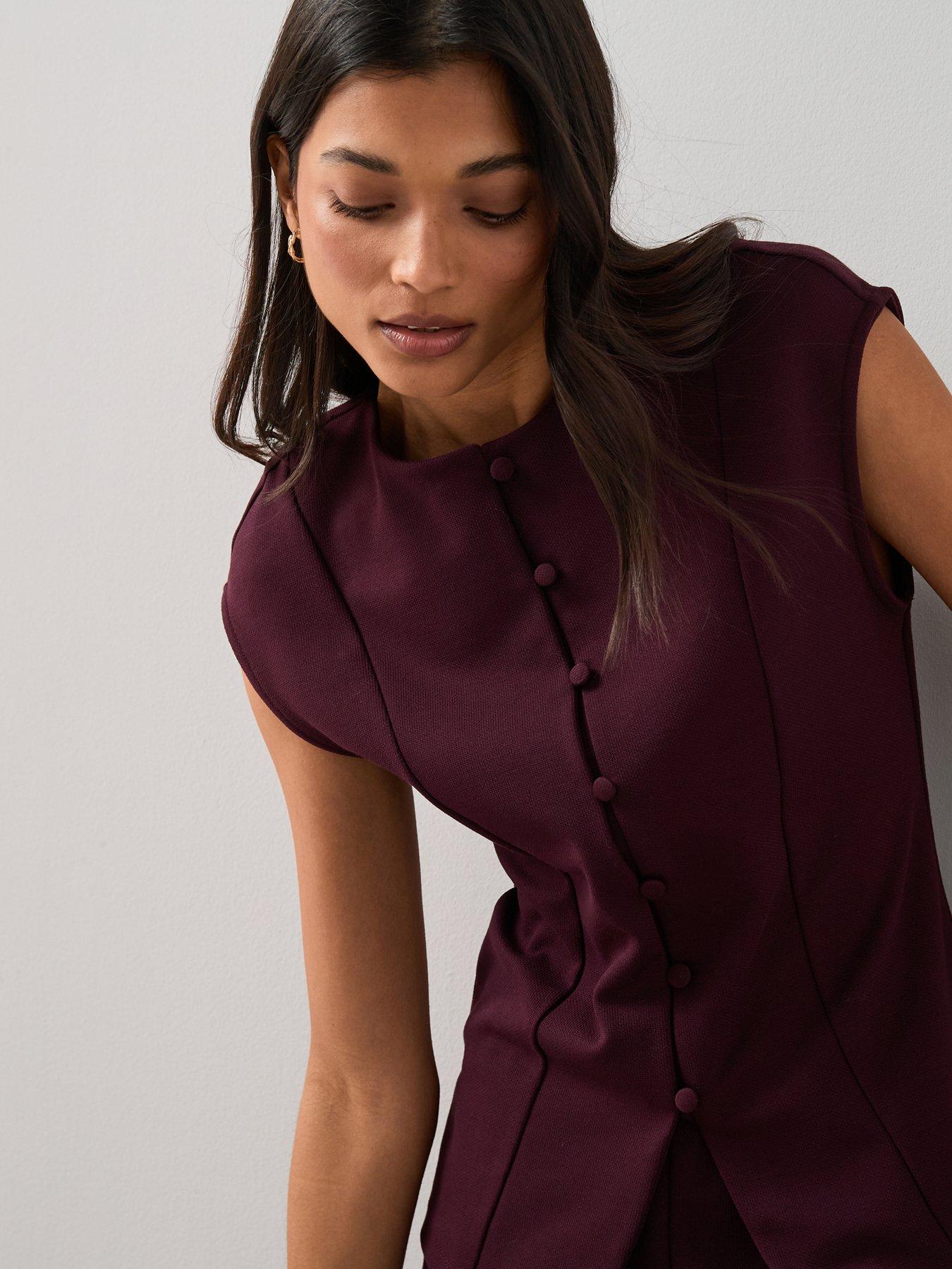 Image 6 of 7 of The Very Collection Button Through Short Sleeve Top Co-Ord - Red