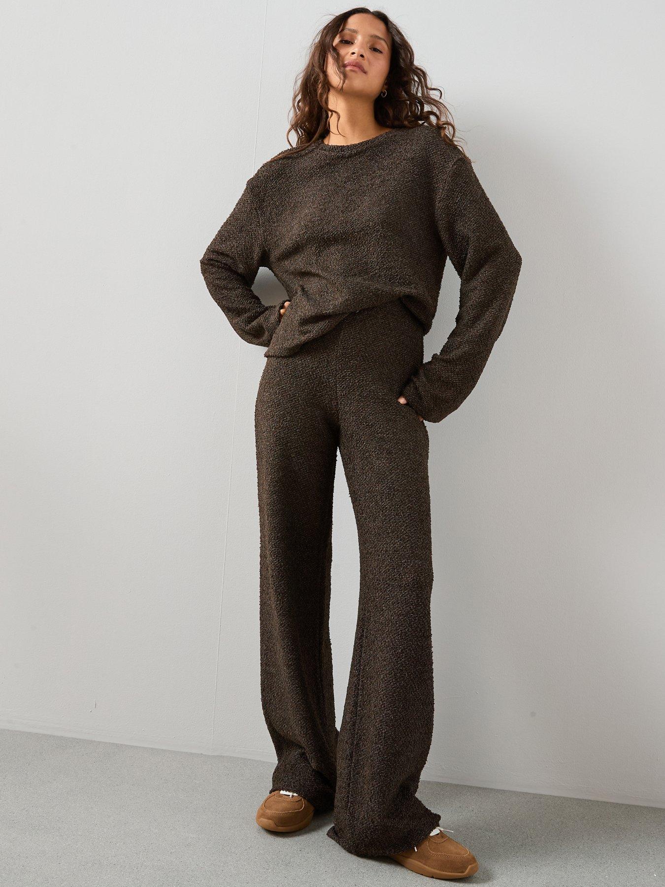 The Very Collection Boucle Wide Leg Trousers Co-Ord - Brown