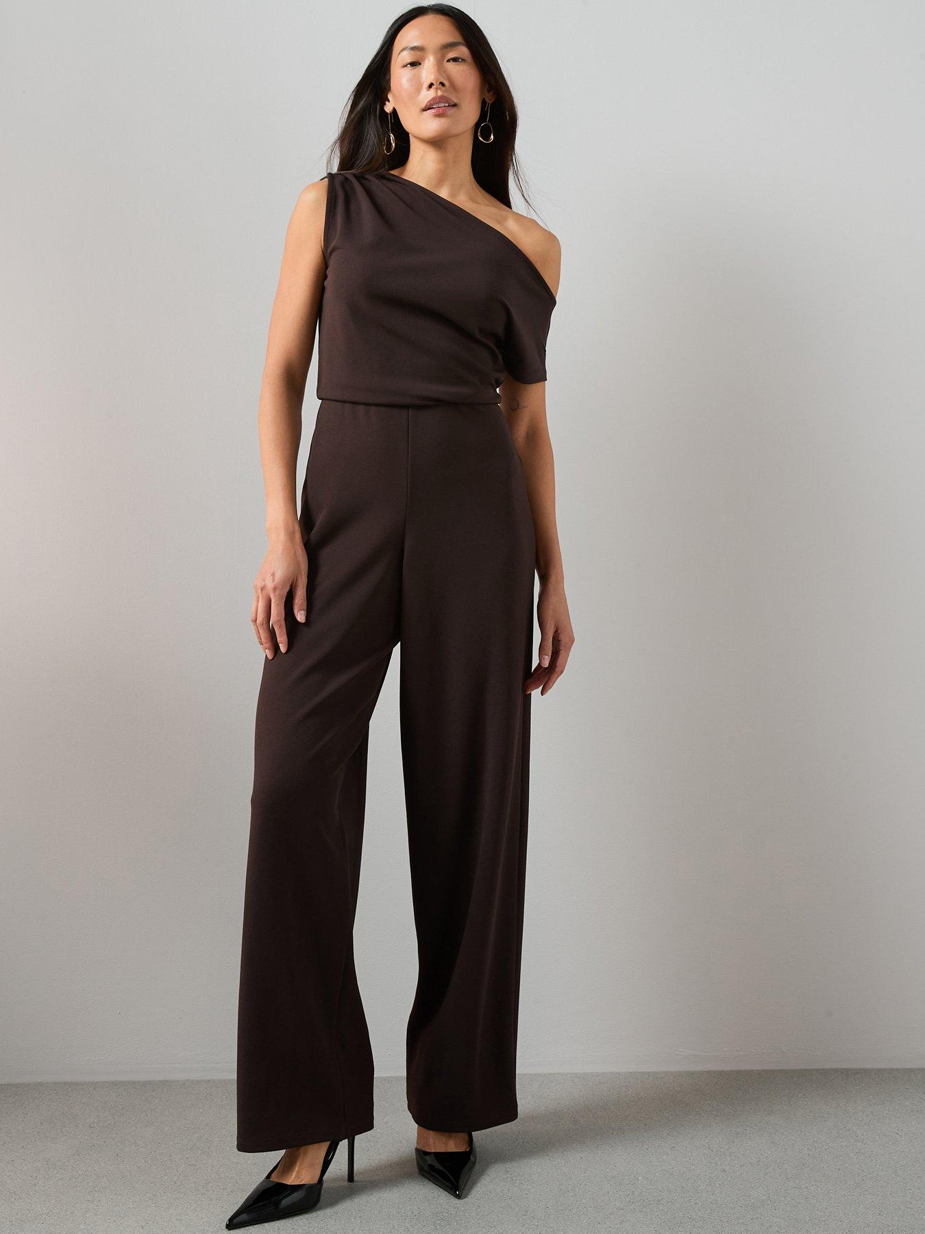 Image 1 of 7 of The Very Collection Off Shoulder Jumpsuit - Brown