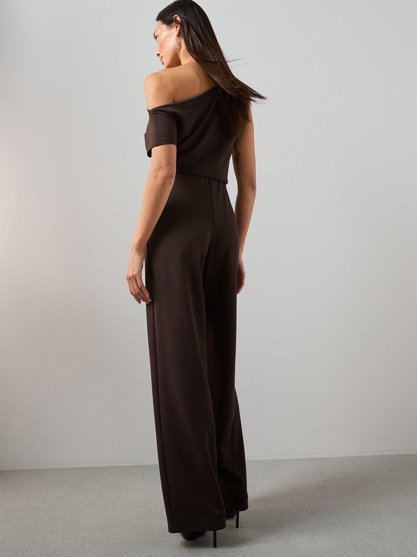 Image 2 of 7 of The Very Collection Off Shoulder Jumpsuit - Brown