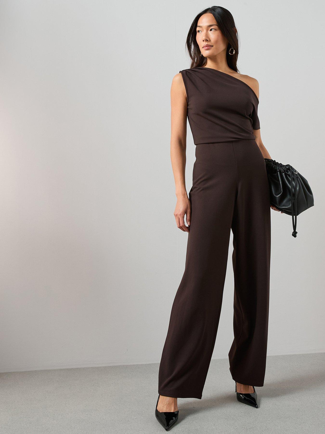 Image 3 of 7 of The Very Collection Off Shoulder Jumpsuit - Brown