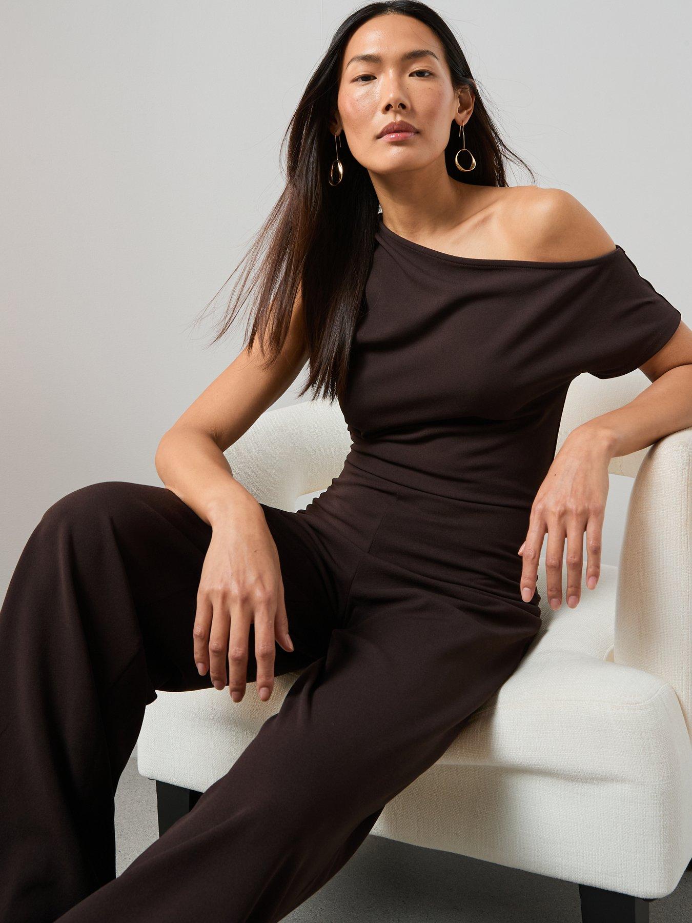 Image 4 of 7 of The Very Collection Off Shoulder Jumpsuit - Brown