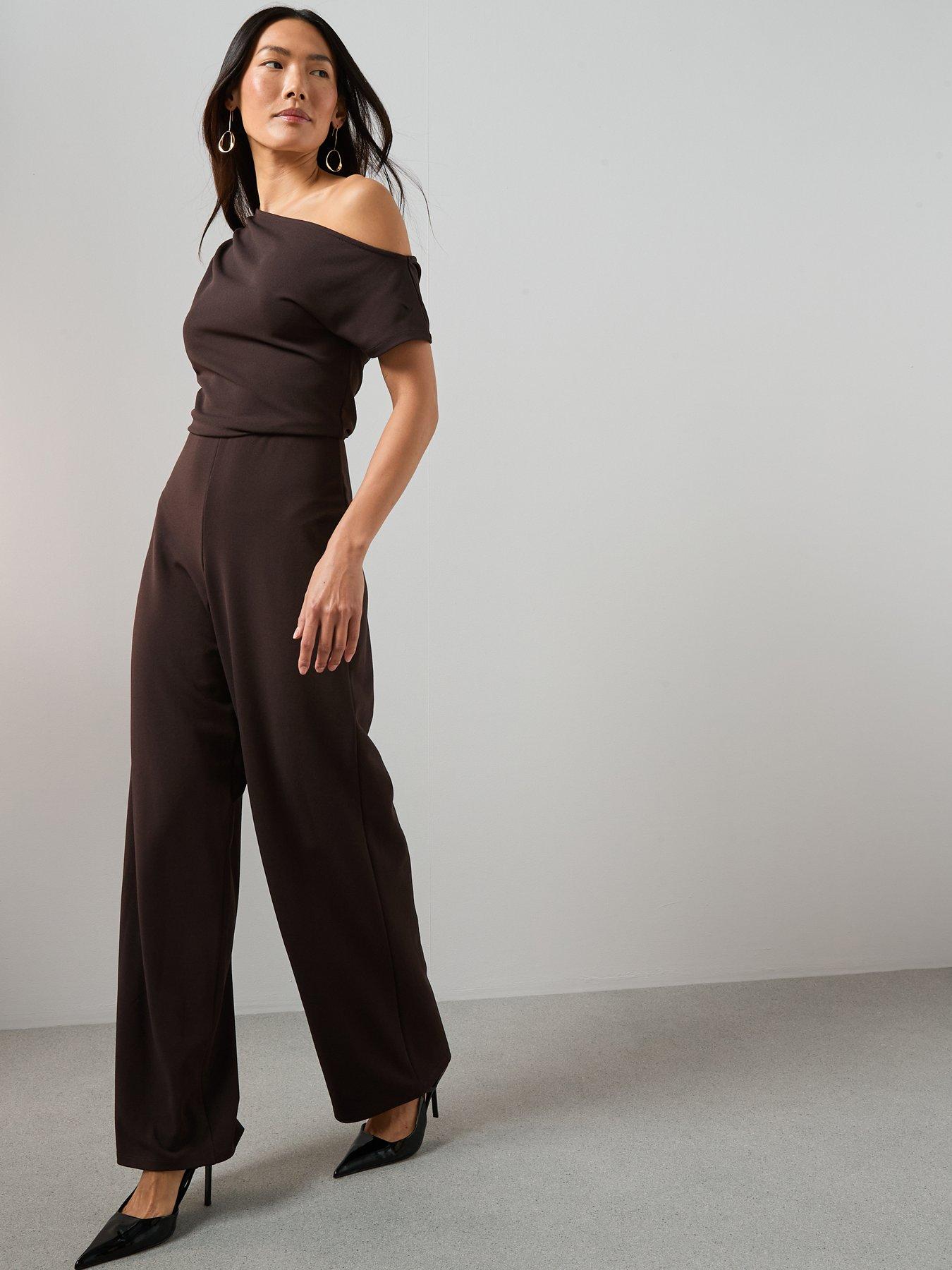 Image 6 of 7 of The Very Collection Off Shoulder Jumpsuit - Brown