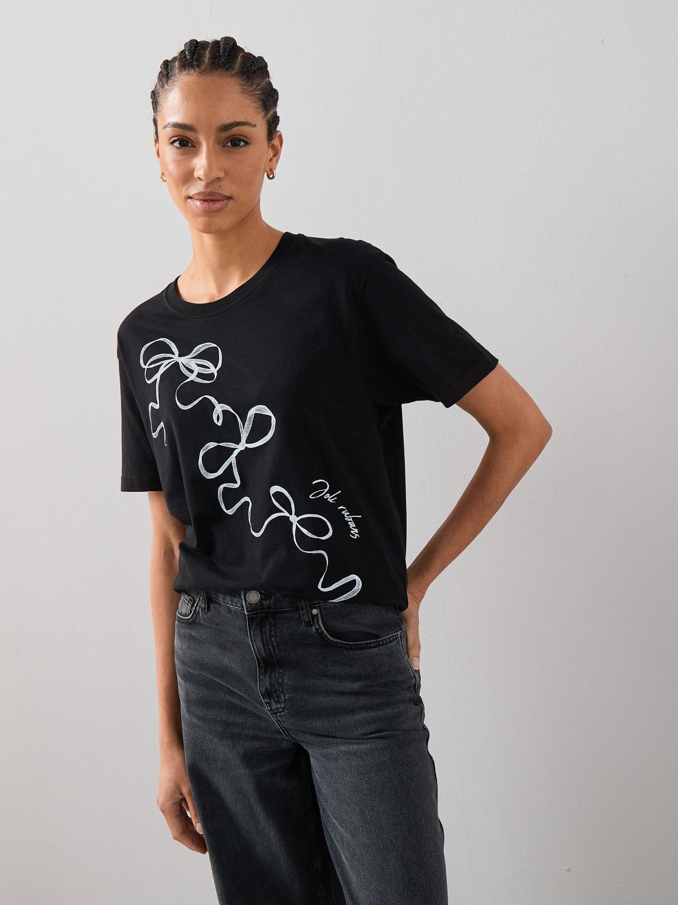 Image 1 of 6 of The Very Collection Bow Oversized Graphic T-shirt - Multi