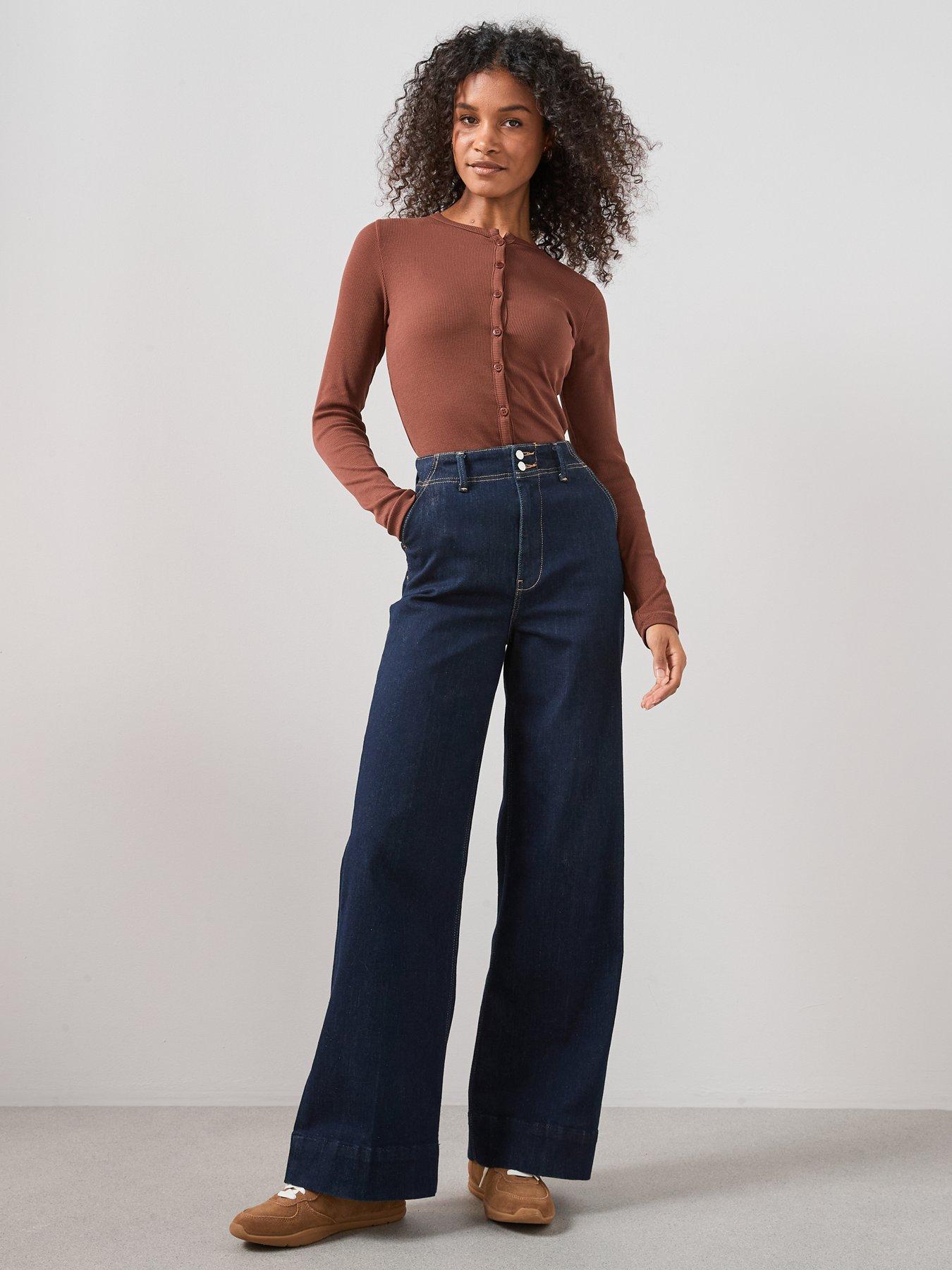  image of the-very-collection-button-up-rib-long-sleeve-top-brown