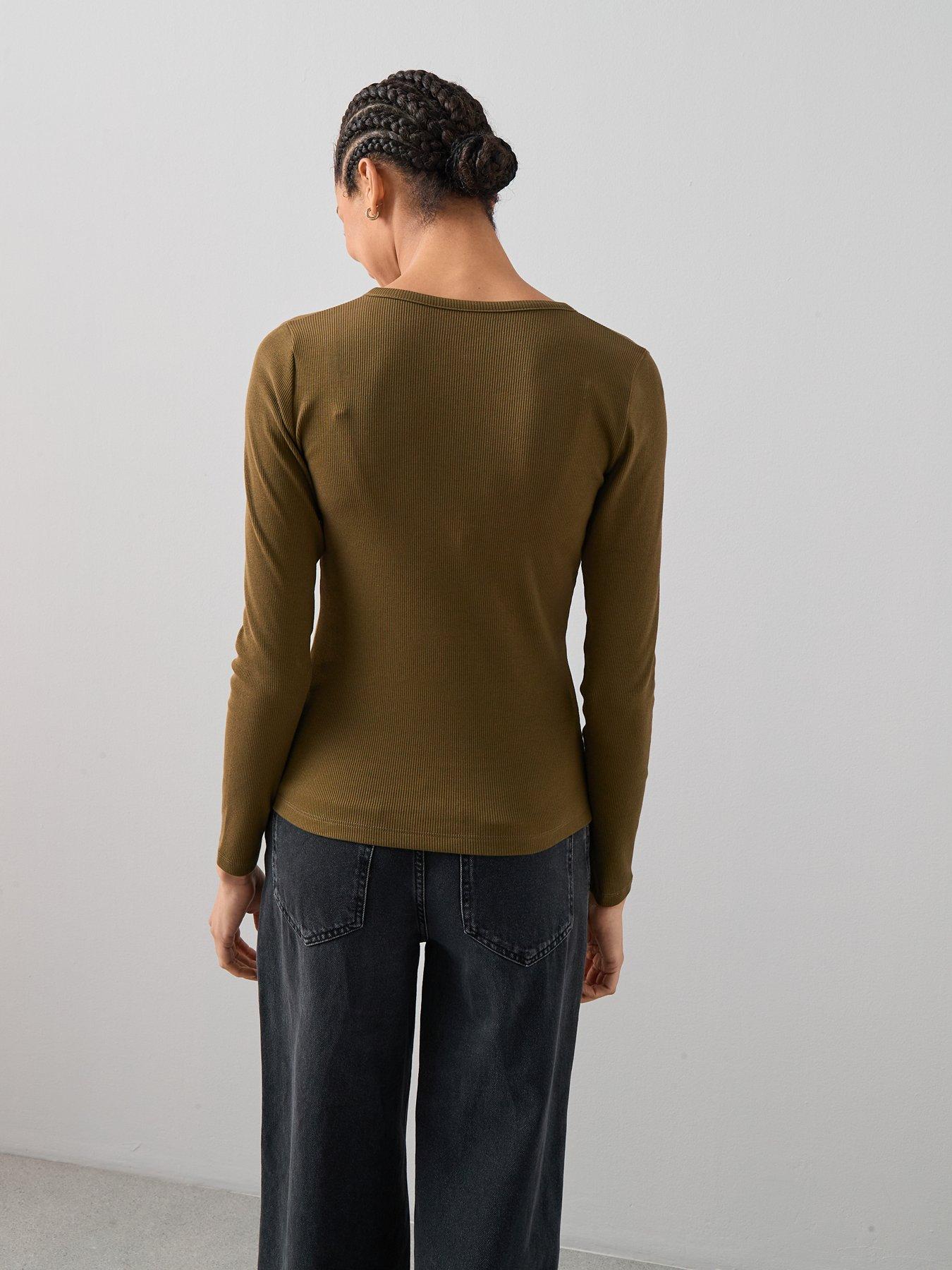  image of the-very-collection-button-up-rib-long-sleeve-top-green