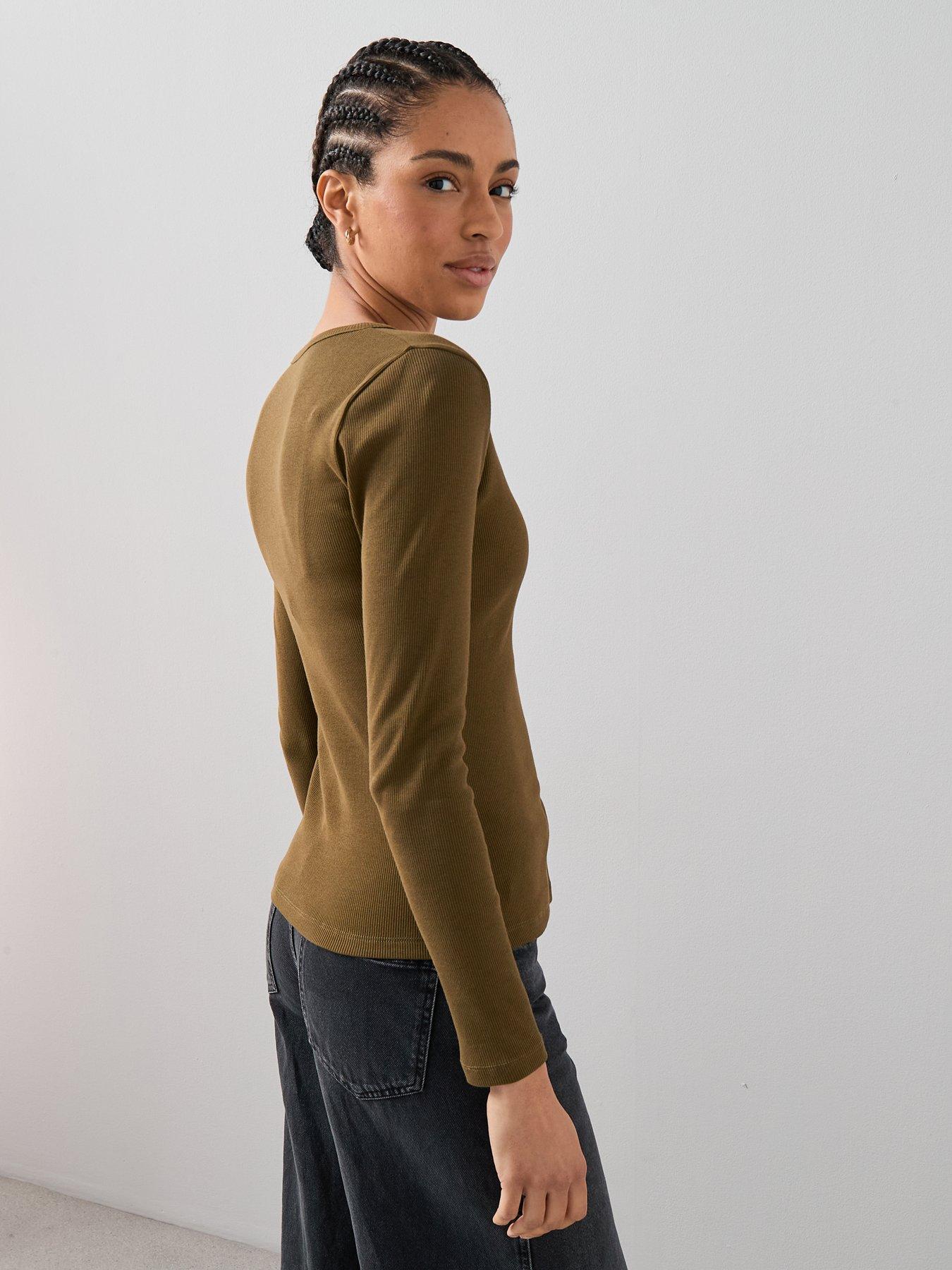  image of the-very-collection-button-up-rib-long-sleeve-top-green