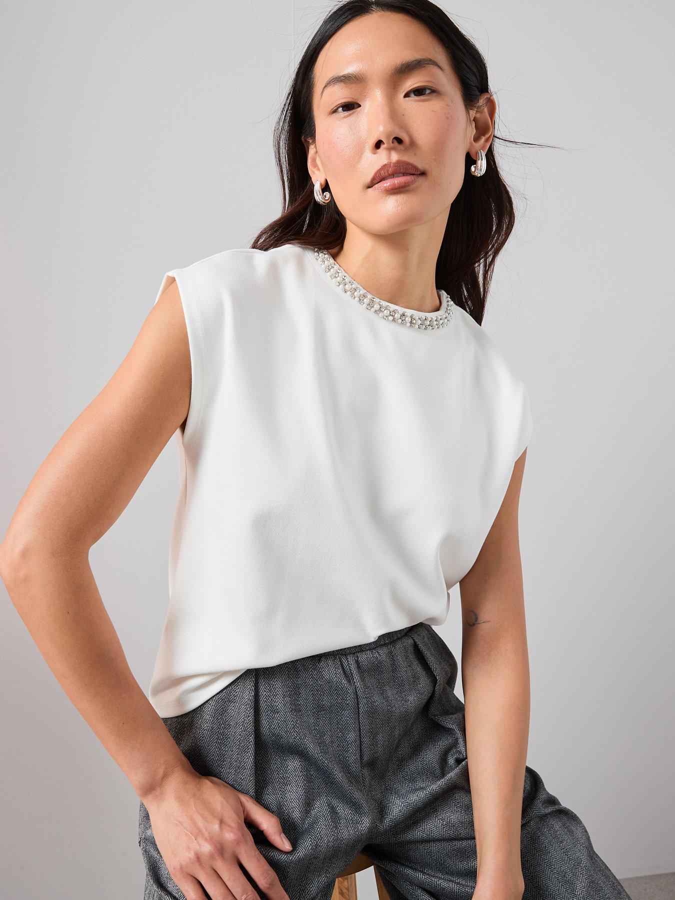 The Very Collection Embellished High Neck Top - Cream