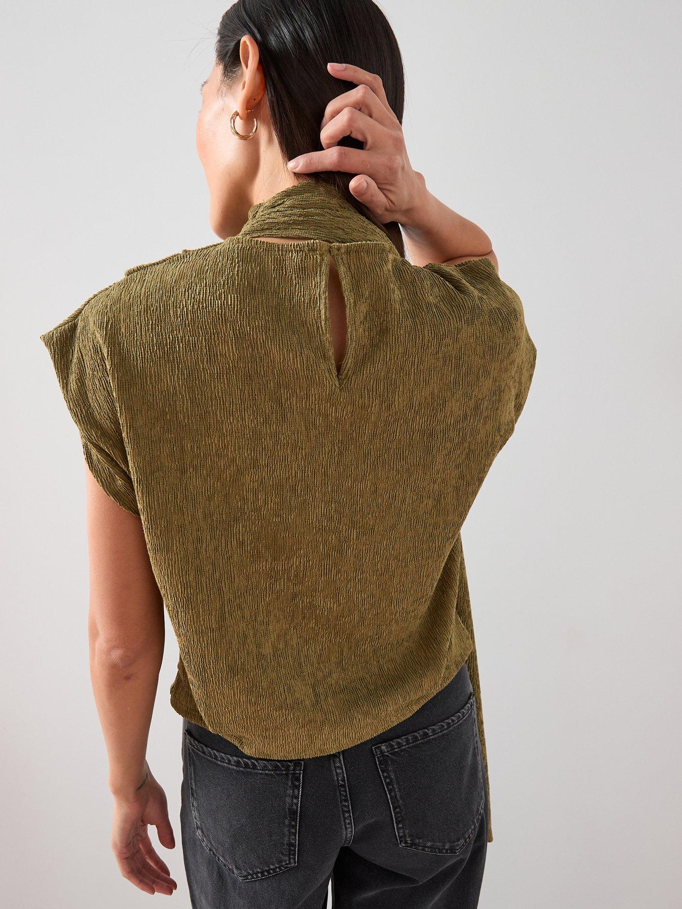 stillFront image of the-very-collection-scarf-detail-top-green