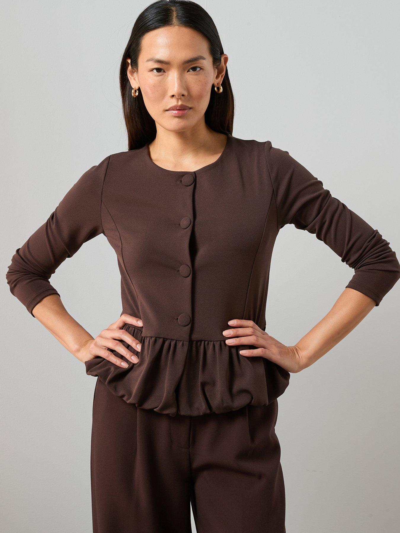 The Very Collection Peplum Button Up Top - Brown