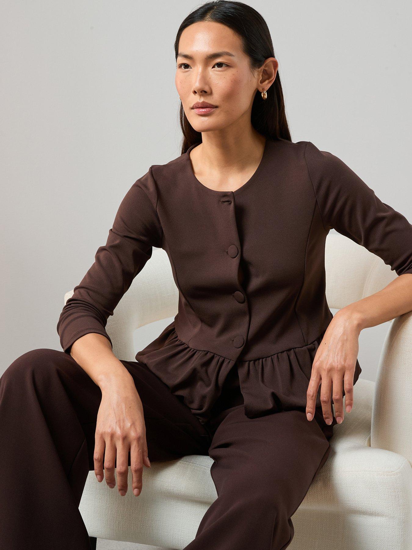 The Very Collection Peplum Button Up Top - Brown