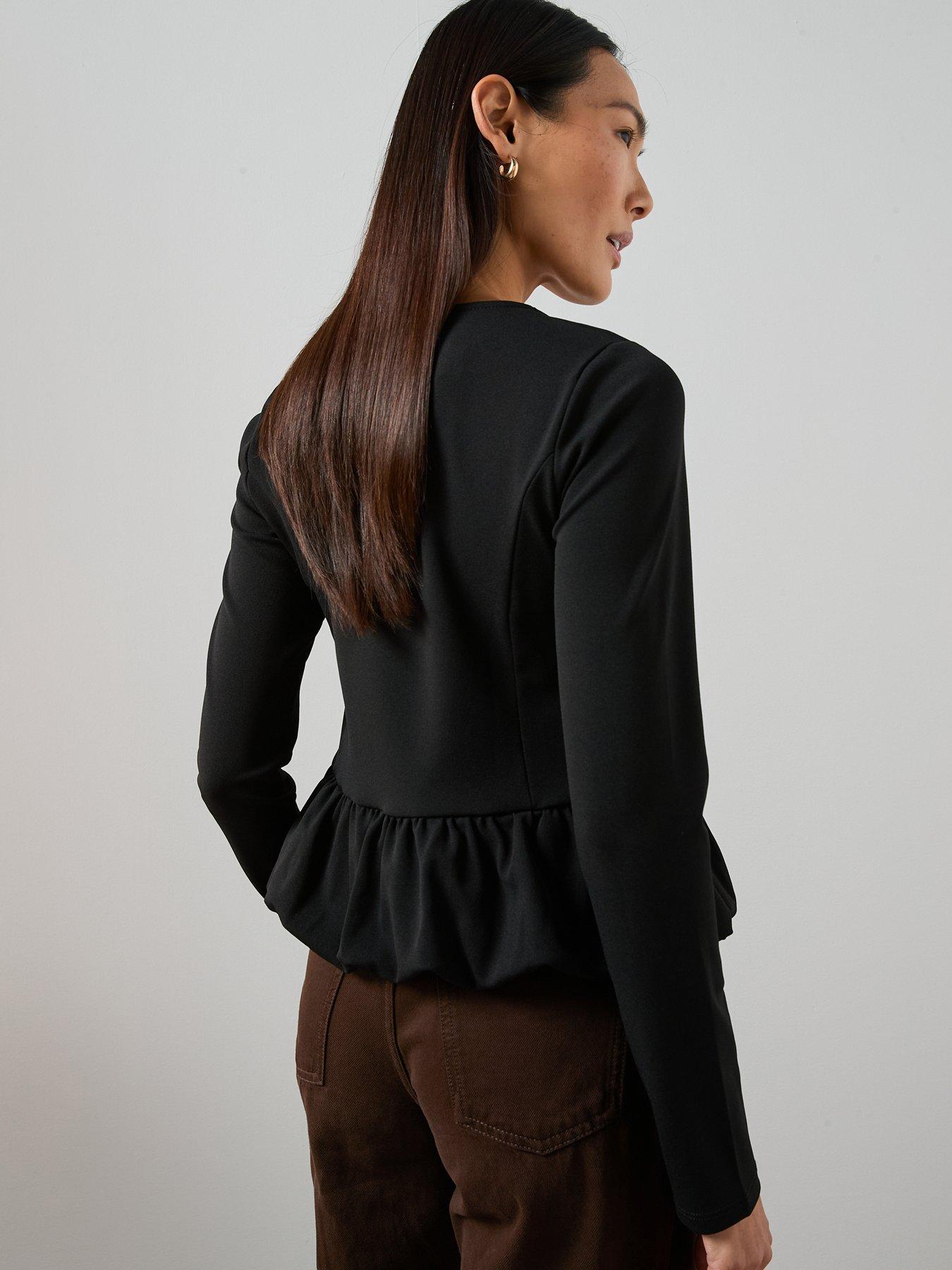 Image 2 of 7 of The Very Collection Peplum Button Up Top - Black