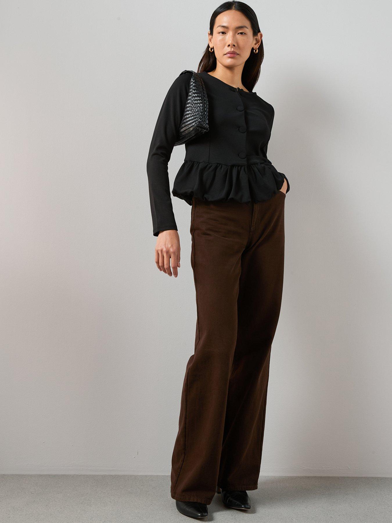 Image 3 of 7 of The Very Collection Peplum Button Up Top - Black