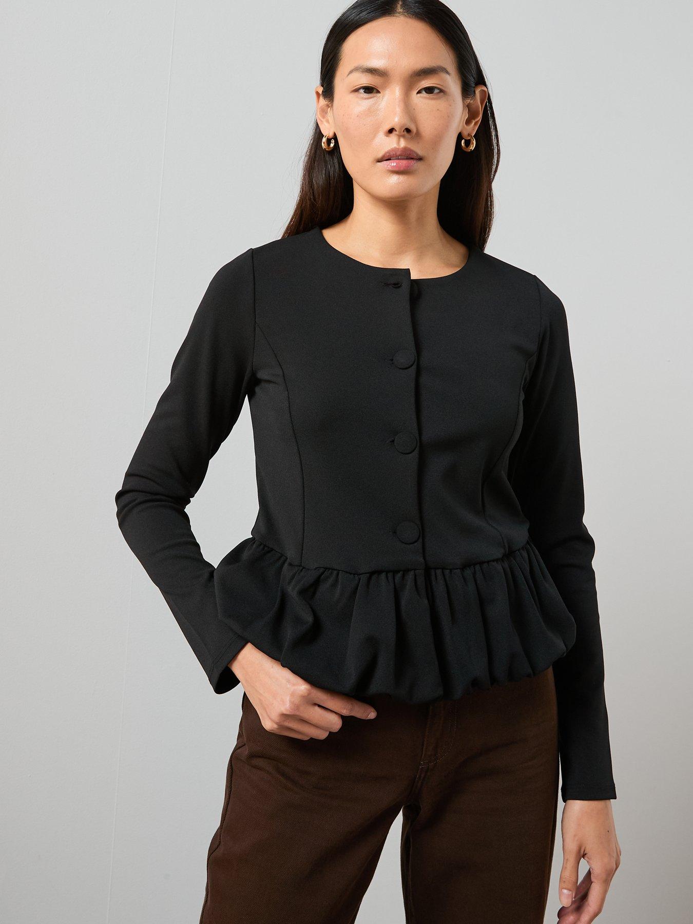 Image 4 of 7 of The Very Collection Peplum Button Up Top - Black