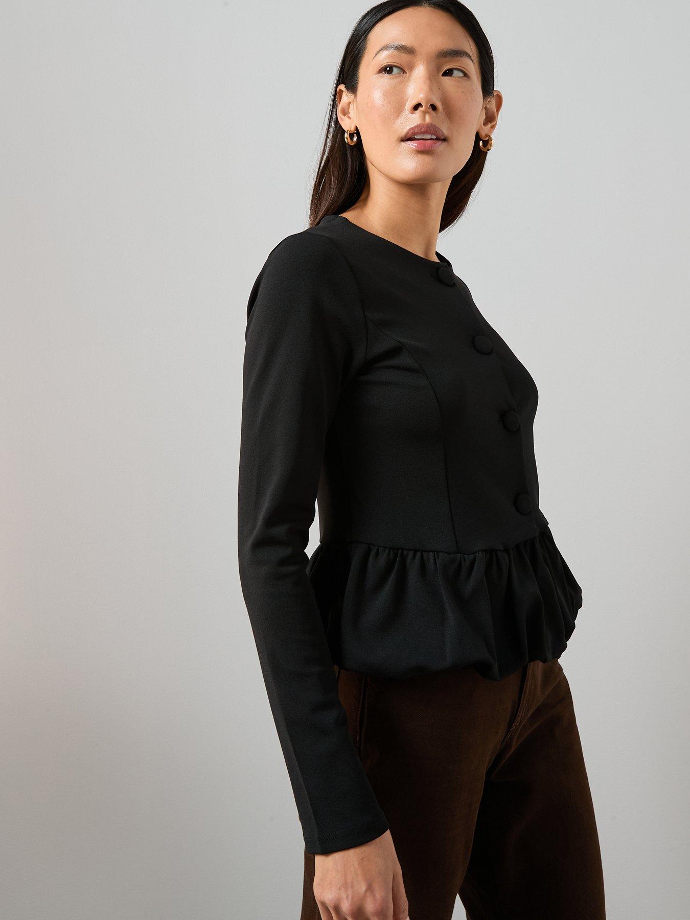 Image 5 of 7 of The Very Collection Peplum Button Up Top - Black