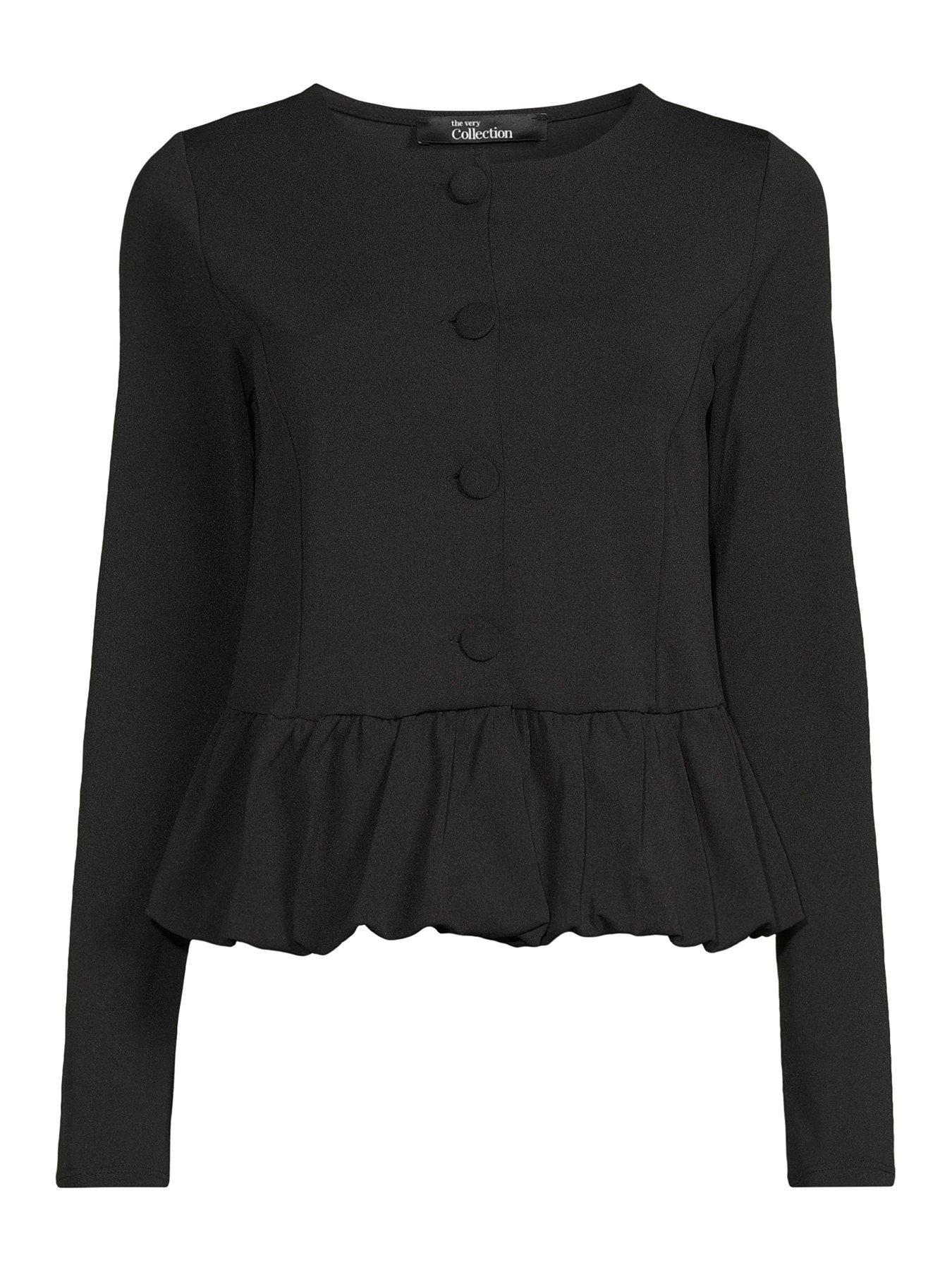 Image 7 of 7 of The Very Collection Peplum Button Up Top - Black