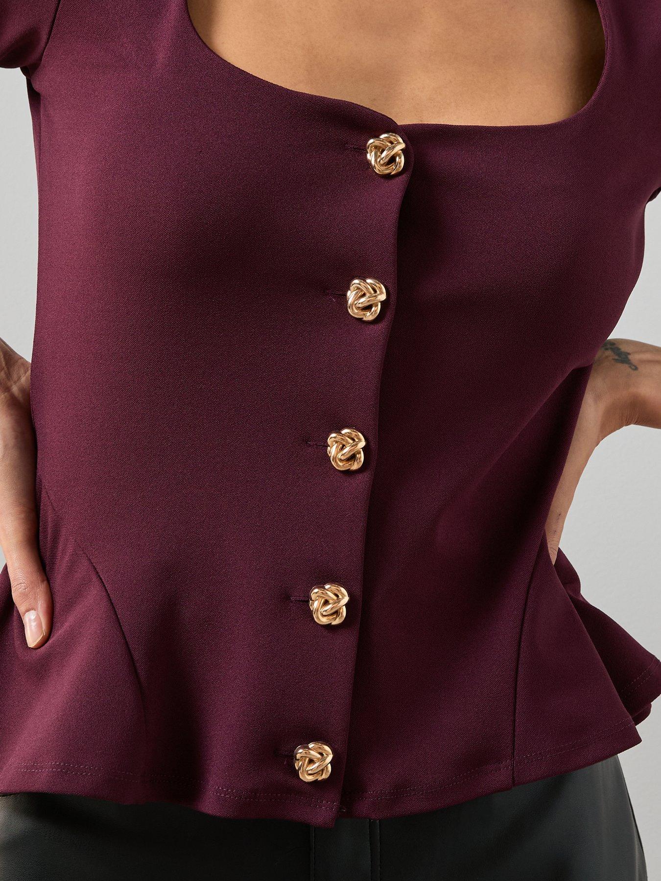 The Very Collection Square Neck Button Up Top - Red | Littlewoods