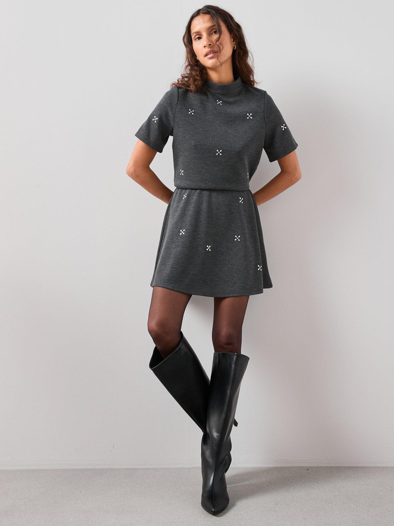 Image 3 of 7 of The Very Collection High Neck Embellished Top Co-Ord - Grey