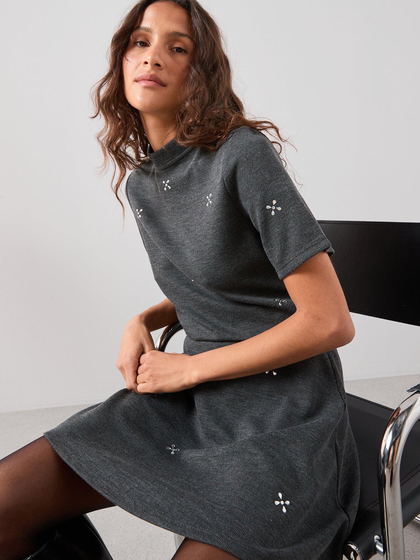 Image 4 of 7 of The Very Collection High Neck Embellished Top Co-Ord - Grey