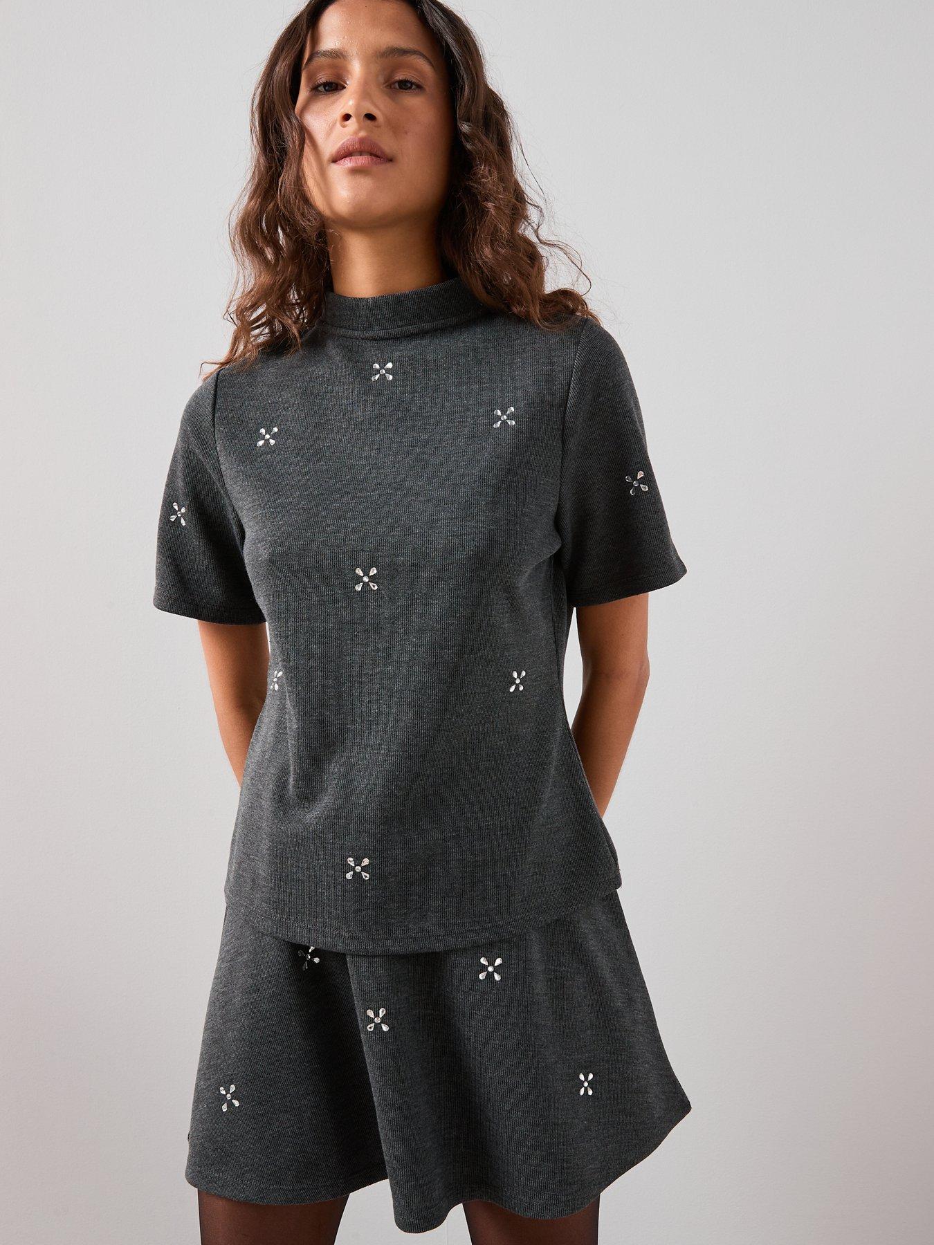 Image 5 of 7 of The Very Collection High Neck Embellished Top Co-Ord - Grey