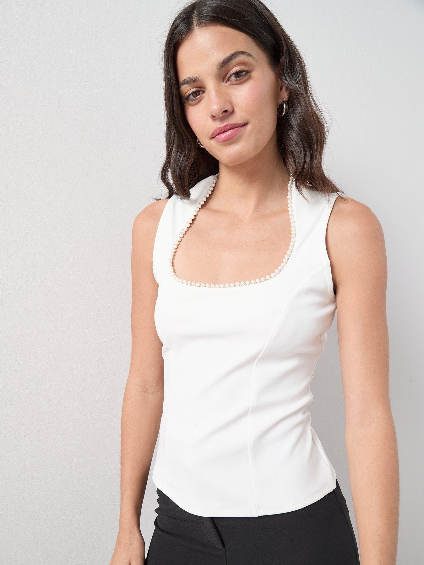  image of the-very-collection-pearl-detail-corset-top-cream