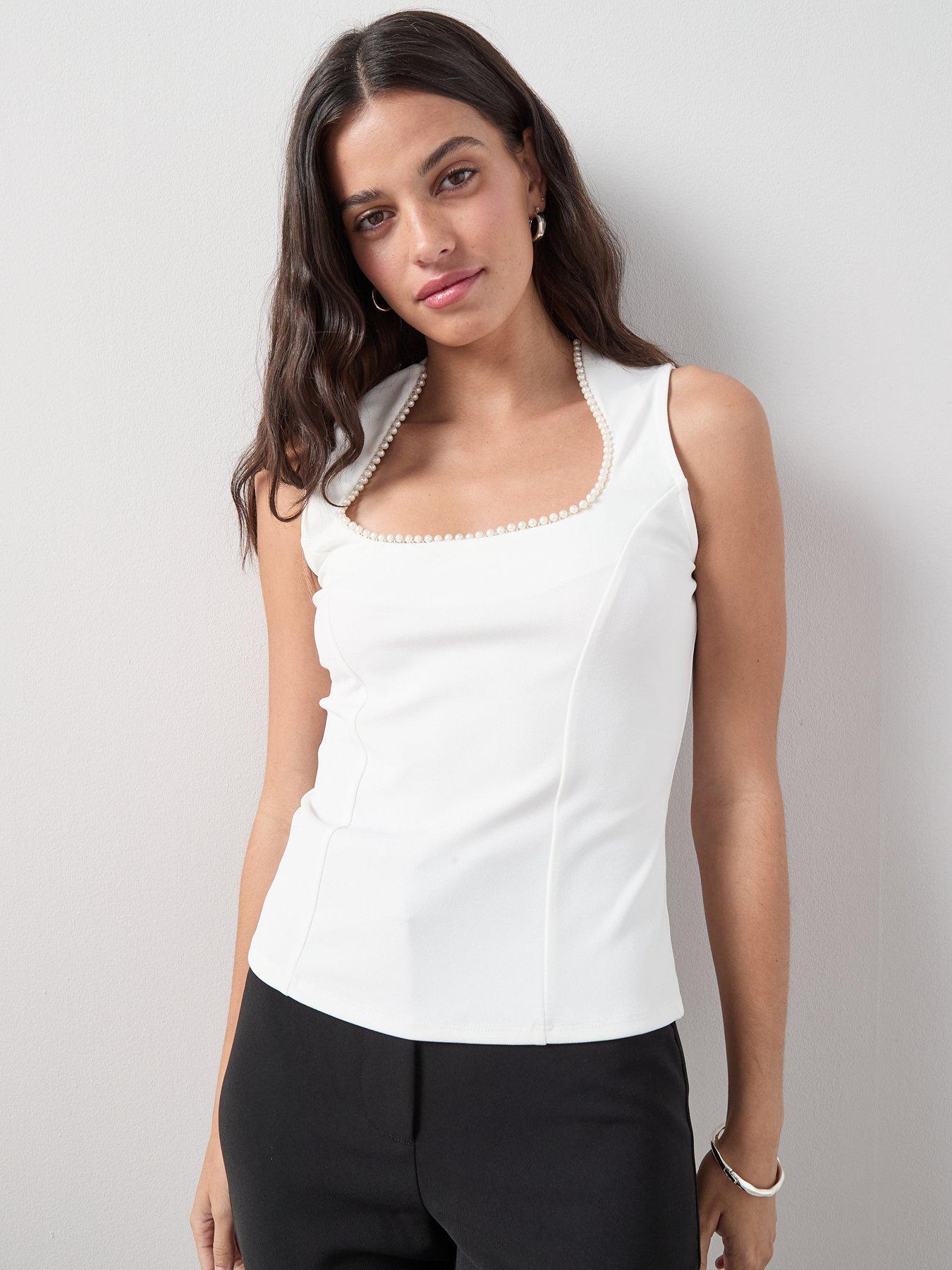  image of the-very-collection-pearl-detail-corset-top-cream