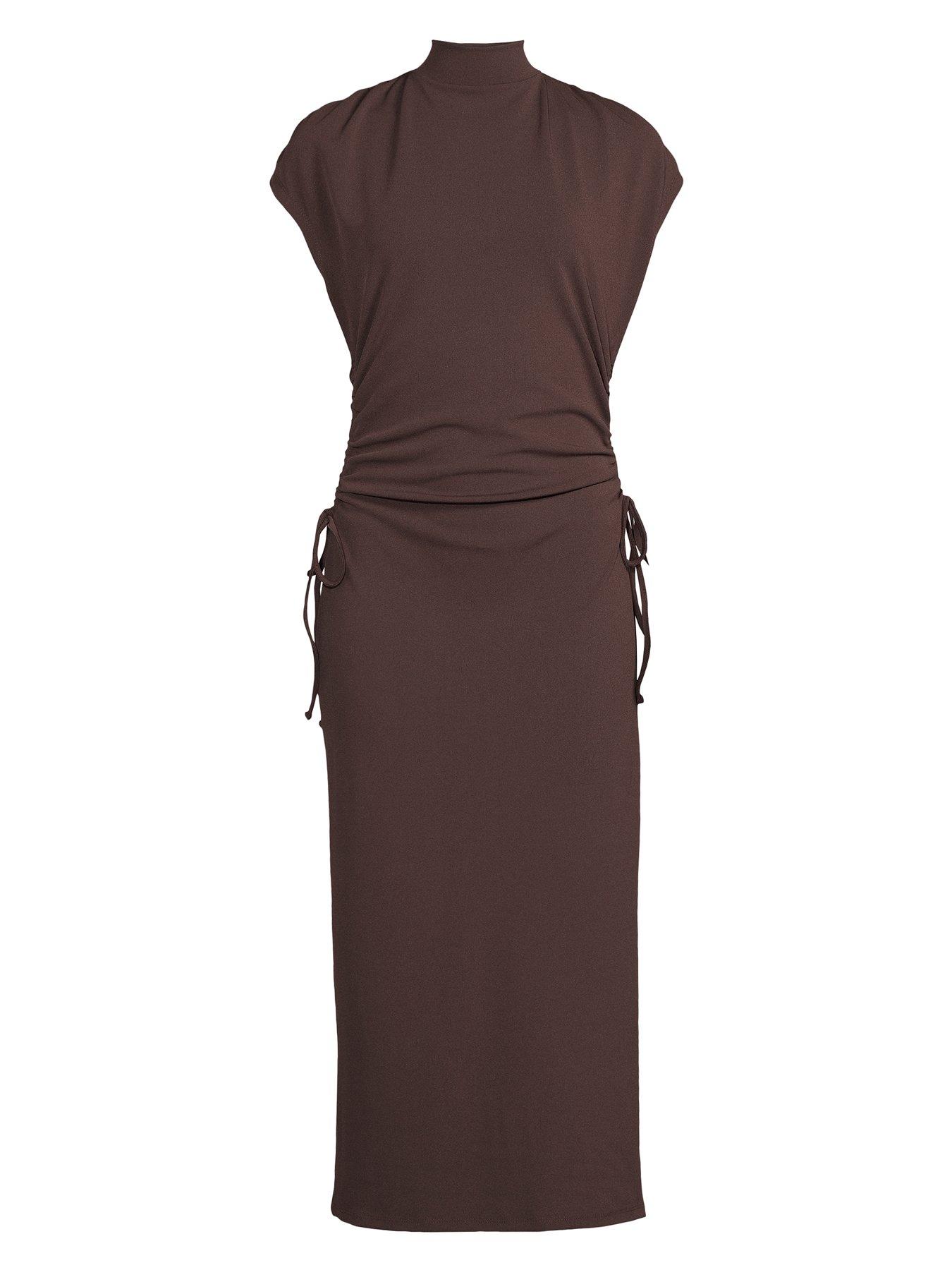 Image 7 of 7 of The Very Collection High Neck Ruched Waist Maxi Dress - Brown