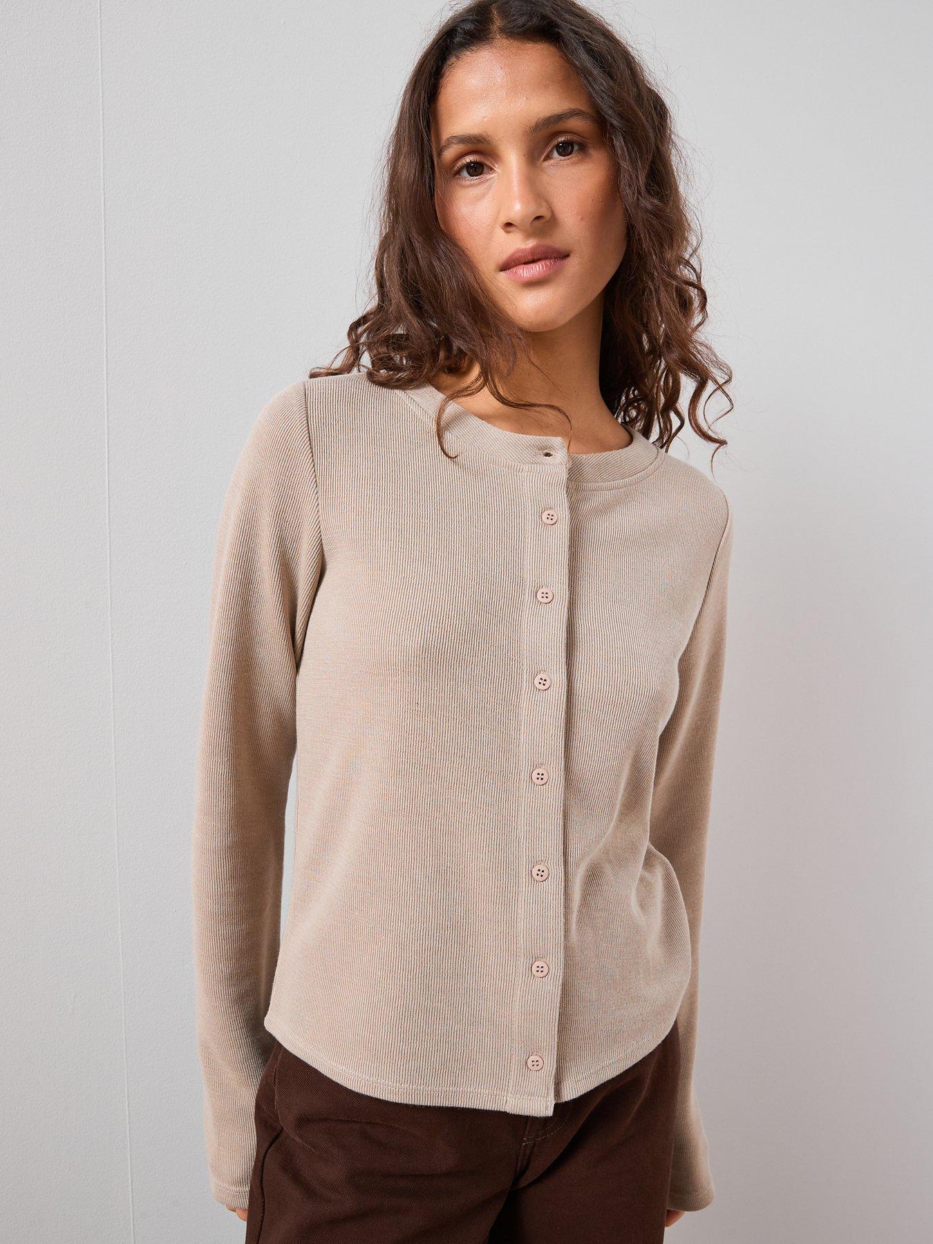 The Very Collection Heavy Rib Button Up Top - Beige