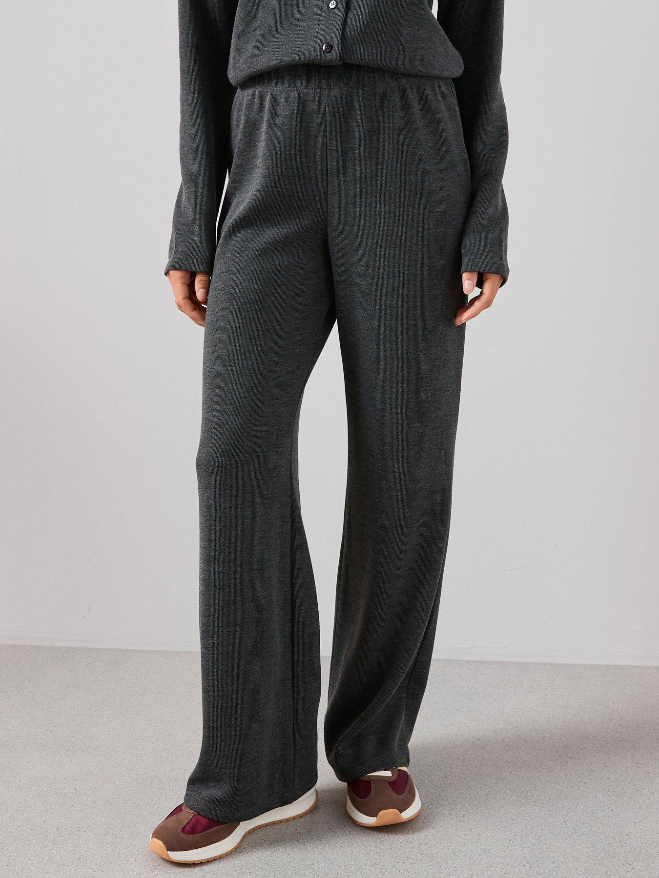  image of the-very-collection-heavy-rib-wide-leg-trouser-co-ord-grey