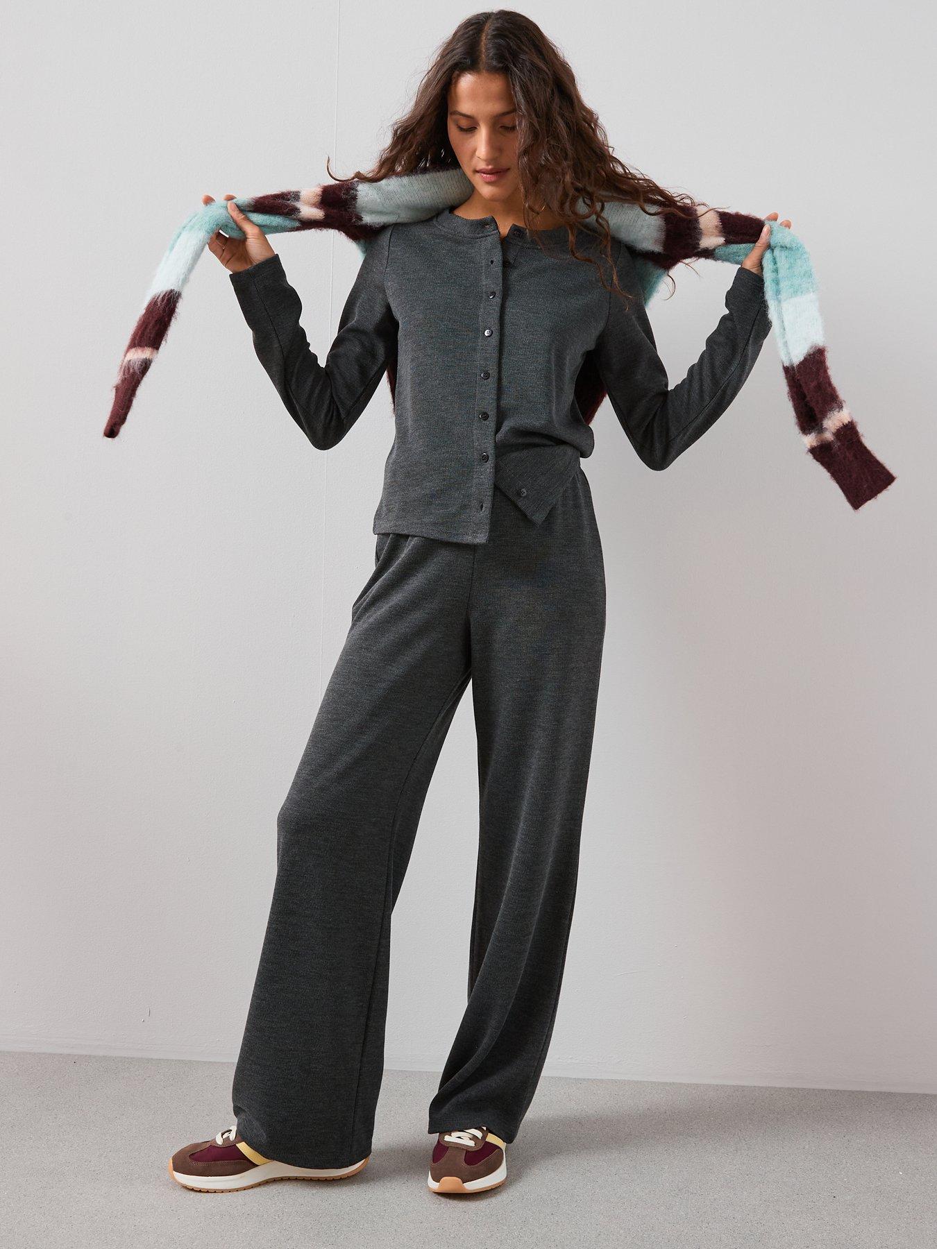  image of the-very-collection-heavy-rib-wide-leg-trouser-co-ord-grey