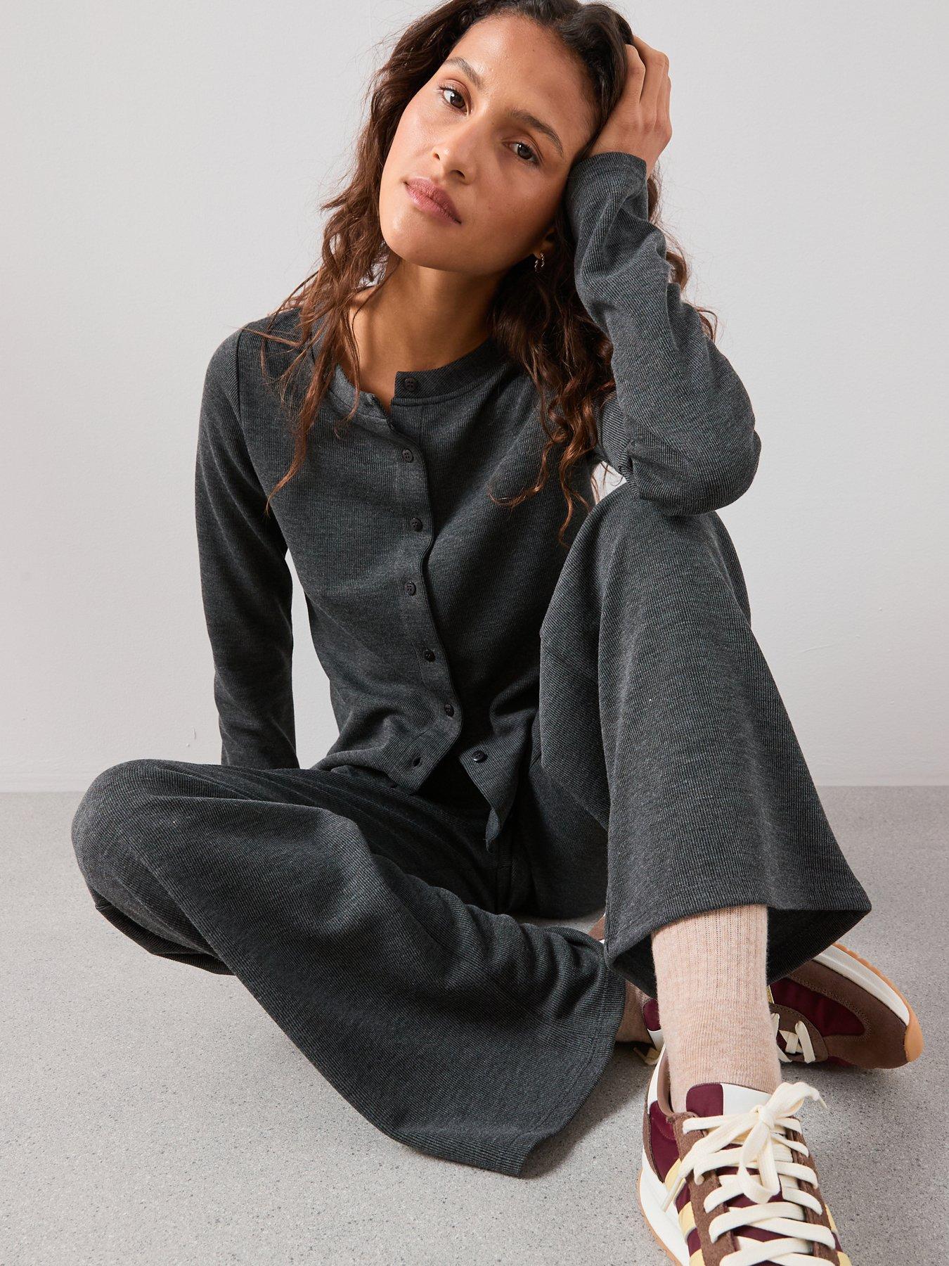  image of the-very-collection-heavy-rib-wide-leg-trouser-co-ord-grey