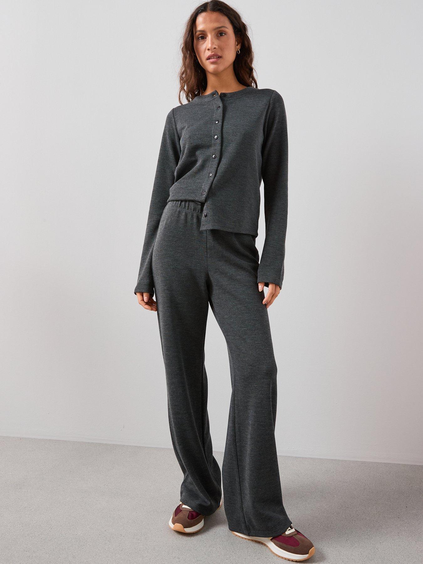  image of the-very-collection-heavy-rib-wide-leg-trouser-co-ord-grey