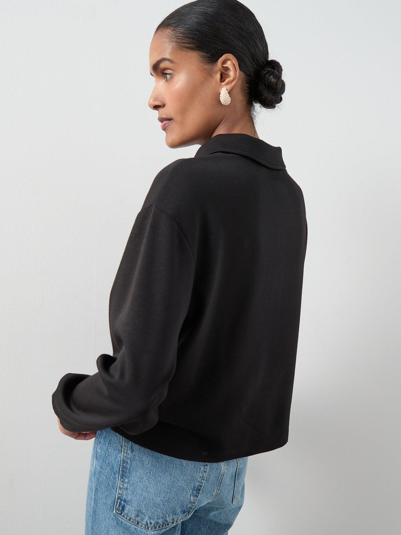  image of the-very-collection-diamante-button-collar-detail-sweatshirt-black