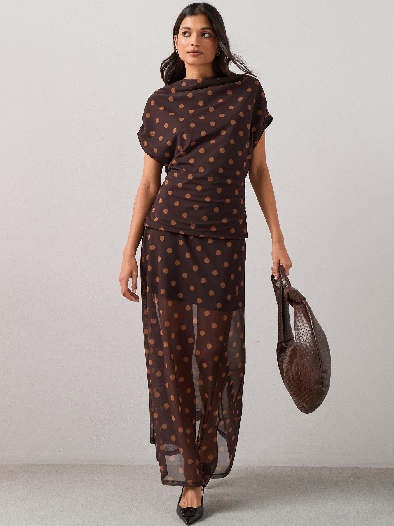  image of the-very-collection-ruched-shoulder-top-co-ord-multi