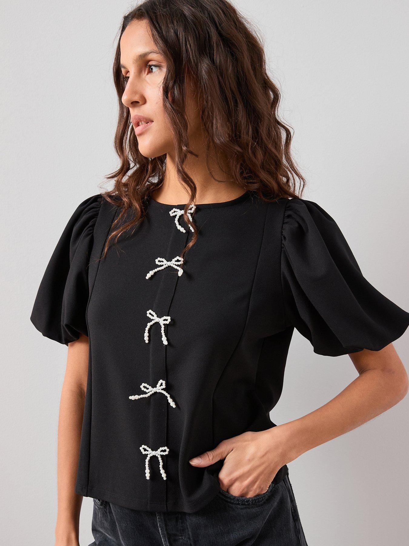 The Very Collection Diamante Bow Puff Sleeve Top - Multi