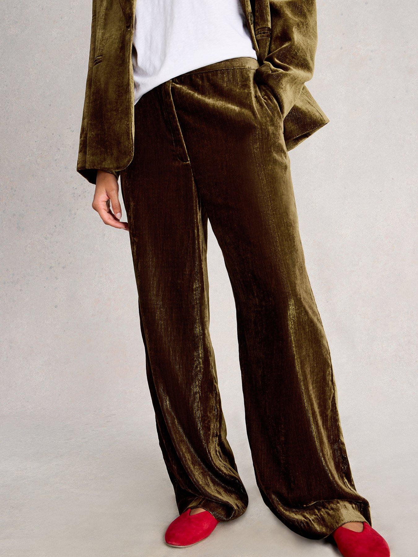White Stuff Belle Wide Leg Velvet Trouser - Green