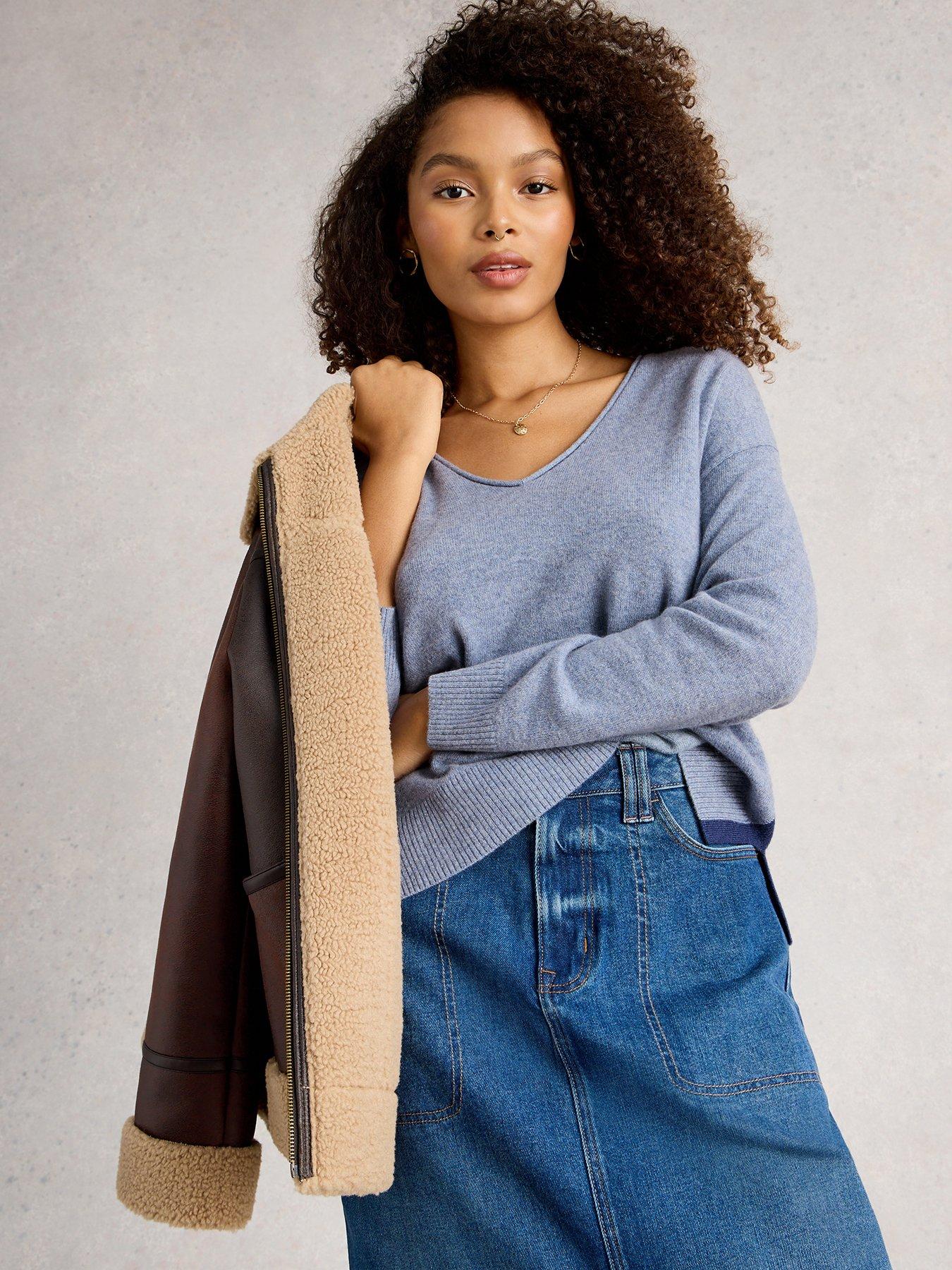 undefined V Neck Cashmere Jumper - Blue