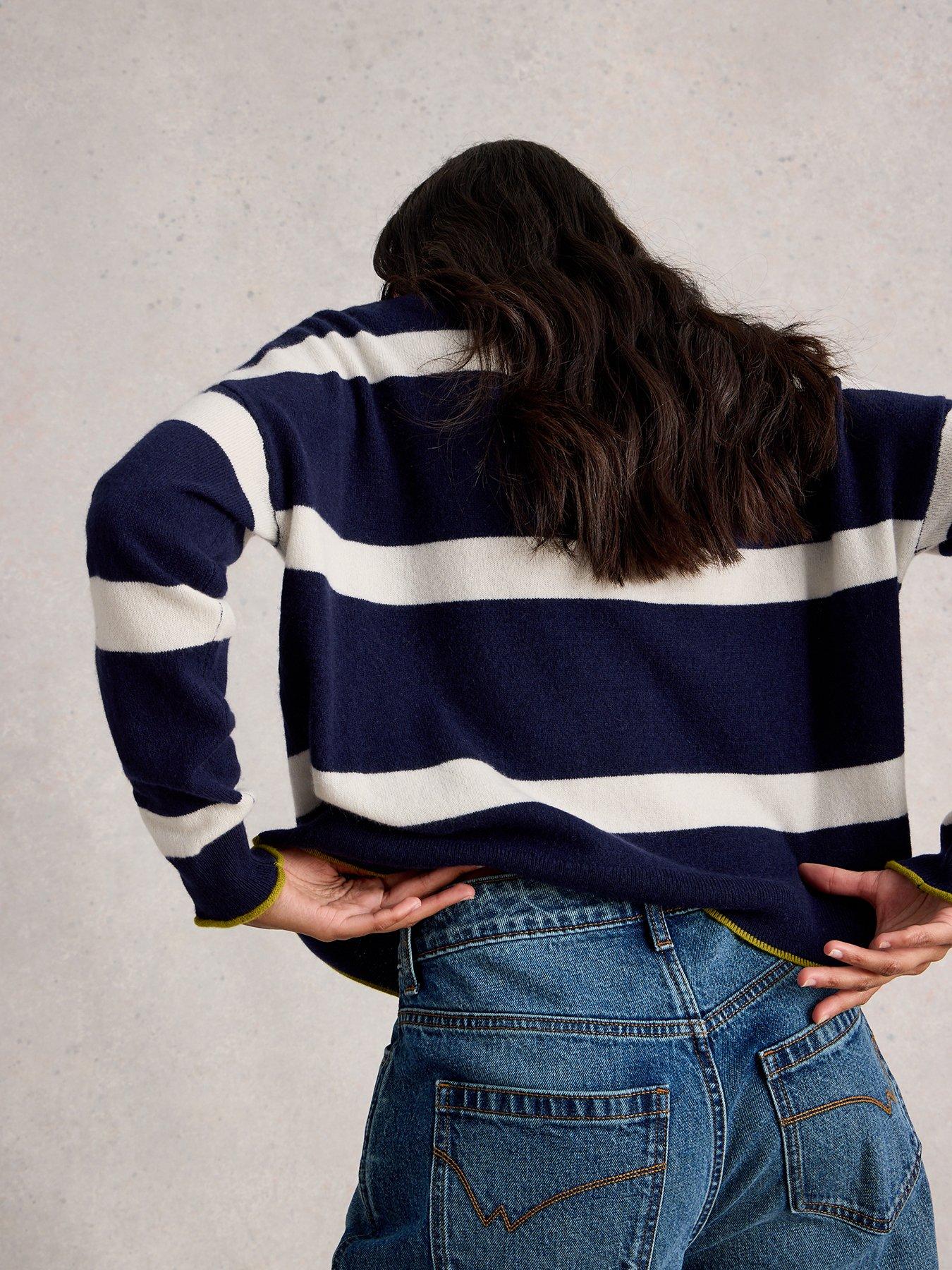 Image 2 of 6 of White Stuff Kitty Stripe Cashmere Jumper - Blue